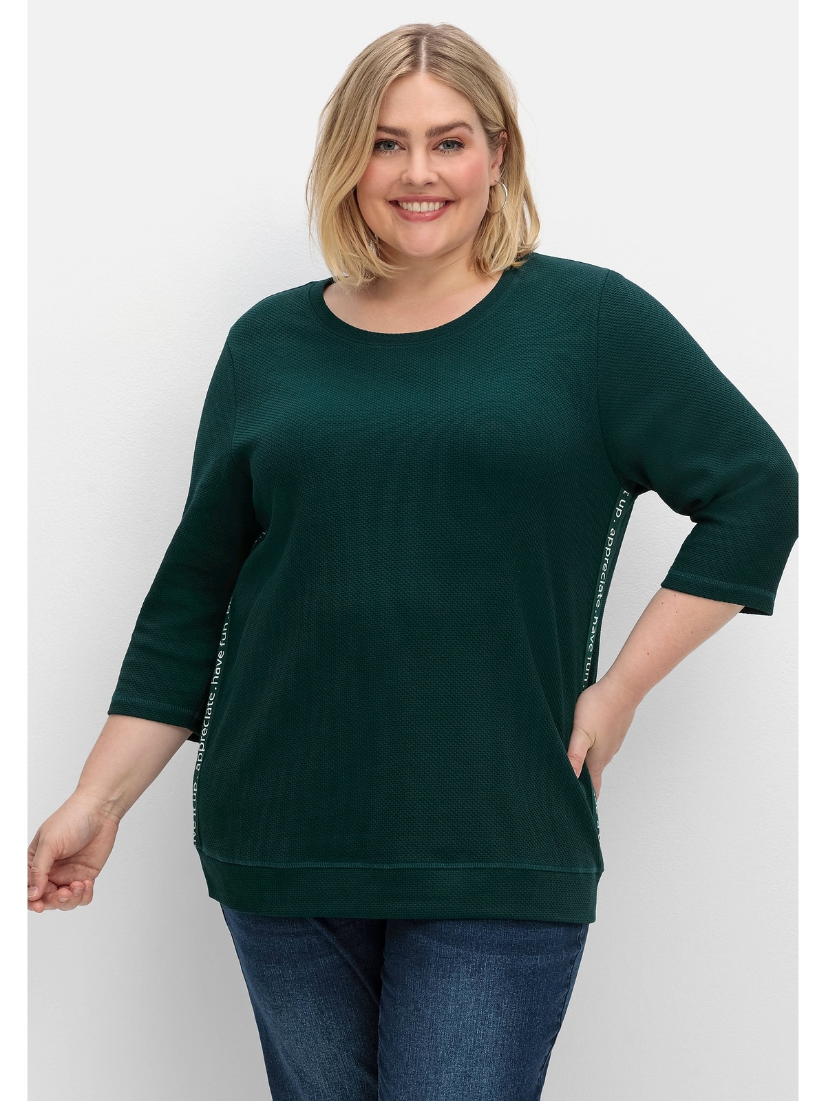 Sheego Sweatshirt »Große Größen«, aus Waffelpiqué, mit Zierband seitlich  für bestellen | BAUR