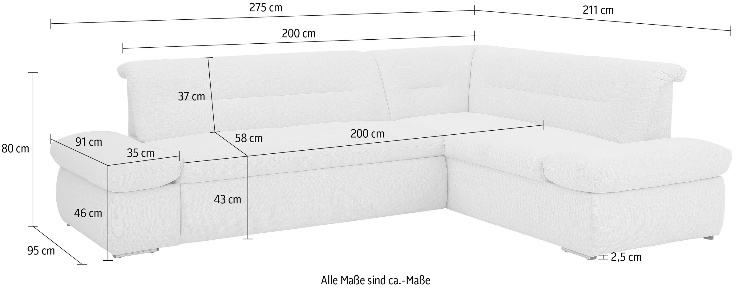 INOSIGN Ecksofa »Avesa L-Form«, Wahlweise mit Arm- und Bettfunktion, B/T/H: 275/211/80 cm