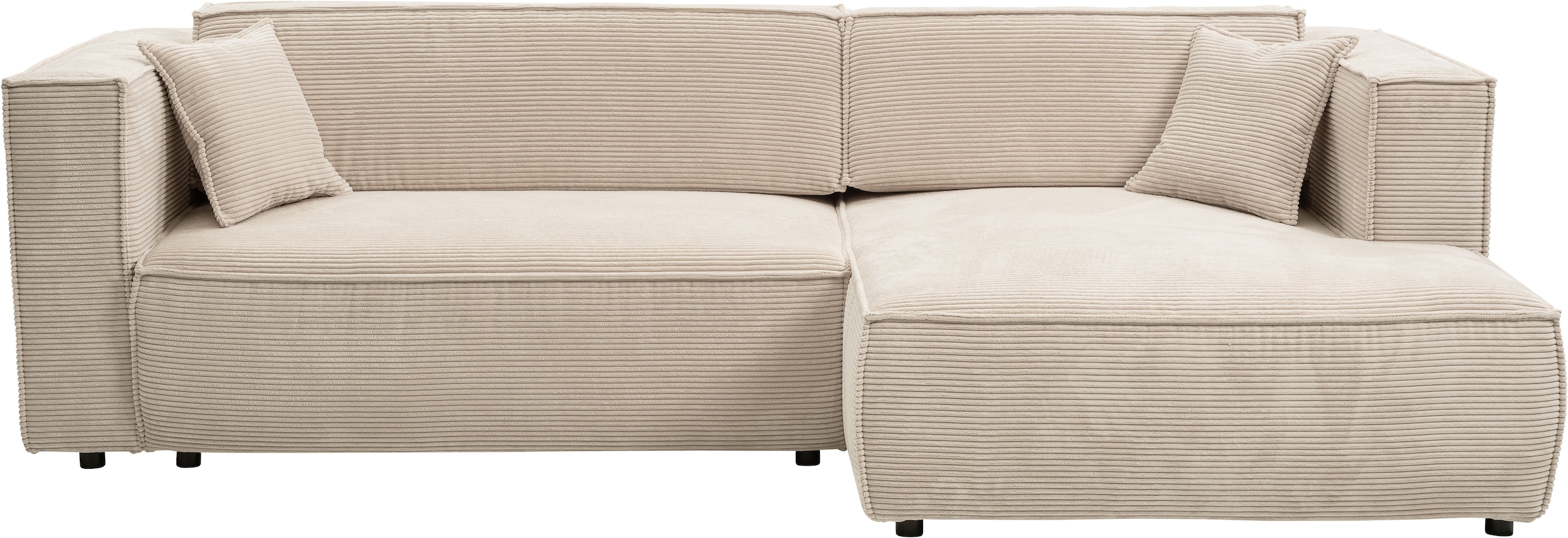 WERK2 Ecksofa »Atlanta, moderne Designsprache, Stellmaße 280x147cm, L-Form, Kedernaht«, hoher Komfort, Schlaffunktion & Bettkasten, Cord, Natur