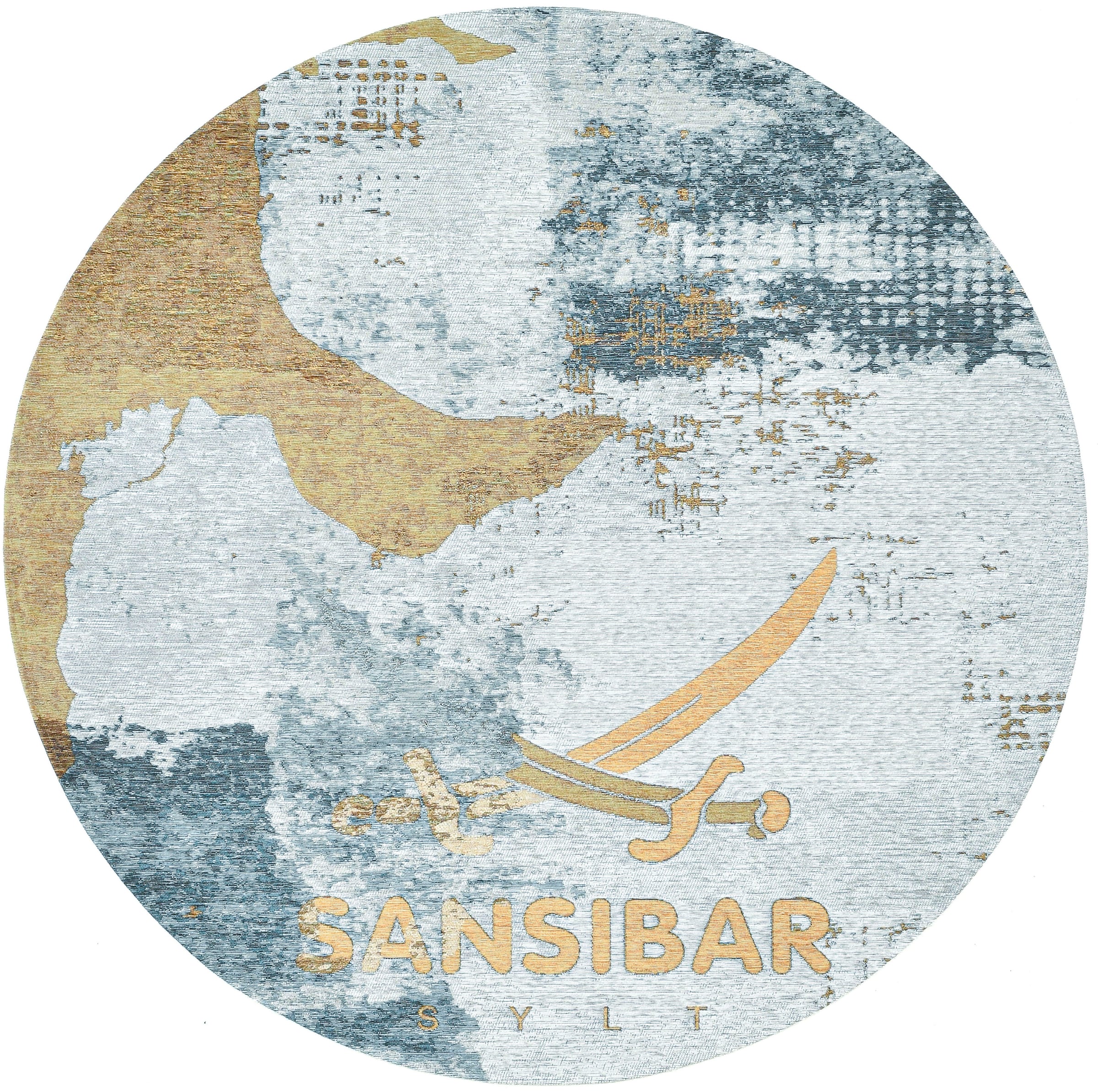 Sansibar Teppich »Keitum 012«, rund, 3 mm Höhe, Flachgewebe, modernes Design, Motiv Sylt & gekreuzte Säbel