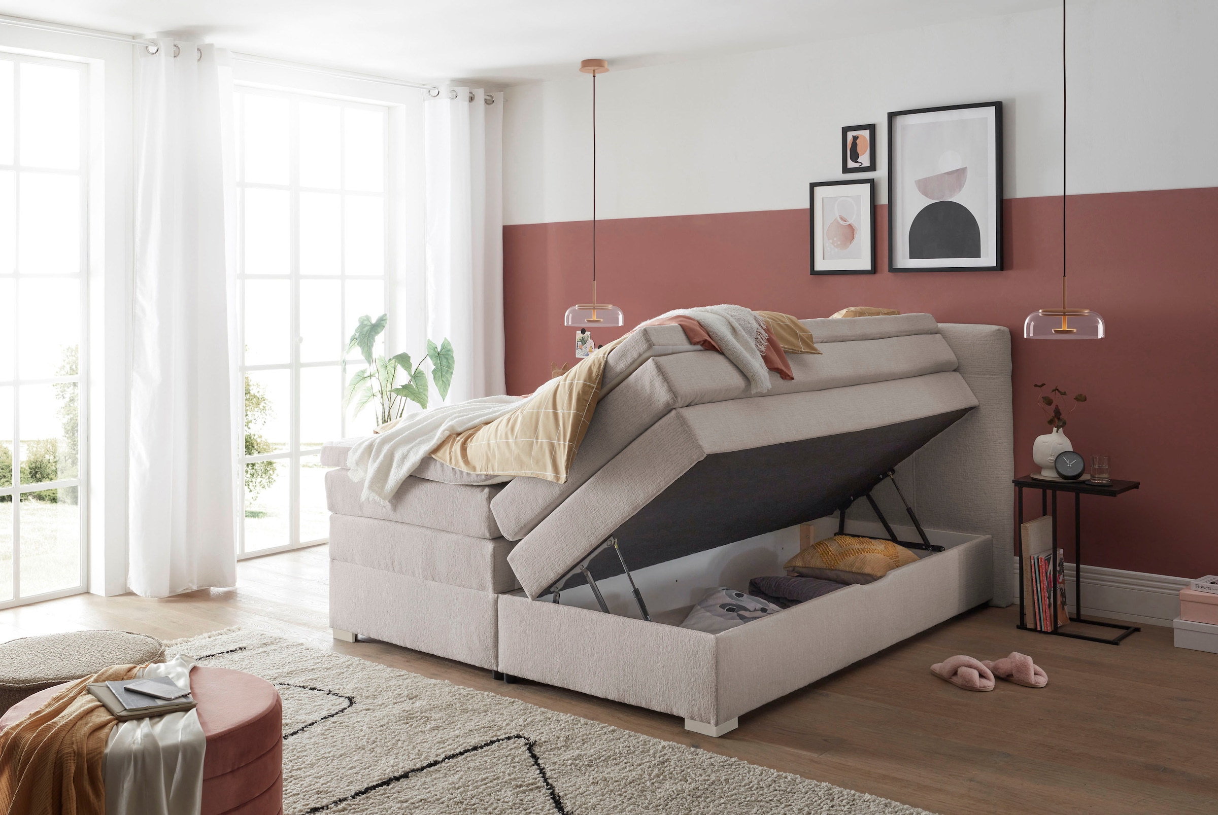 ED EXCITING DESIGN Boxspringbett »Fanes 3 Boxspringbett mit Bettkasten und Viscomix-Topper« 5 Stk. tlg. 7cm Viscomix-Topper, 2 Bettkästen, H3 Tonnentaschen-Federkern Matratze