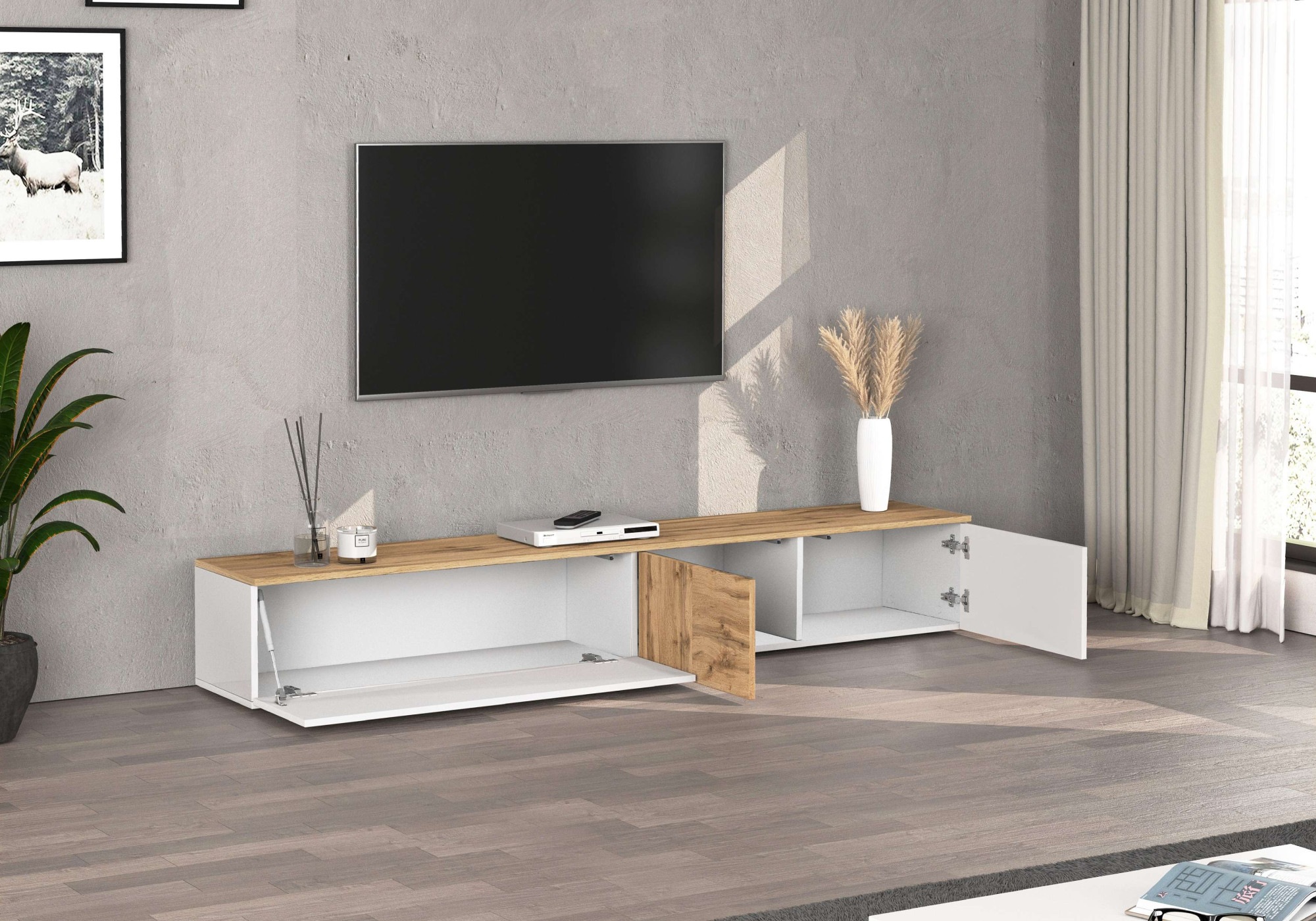 INOSIGN Lowboard »Lowboard ISEO,Lowboard,TV-Kommode,TV-Möbel,TV-Bank« 1 Stk. tlg. stehend/hängend, 1 Klappe, 2 Türen HG lackiert, 3 Fächer, B 210 cm