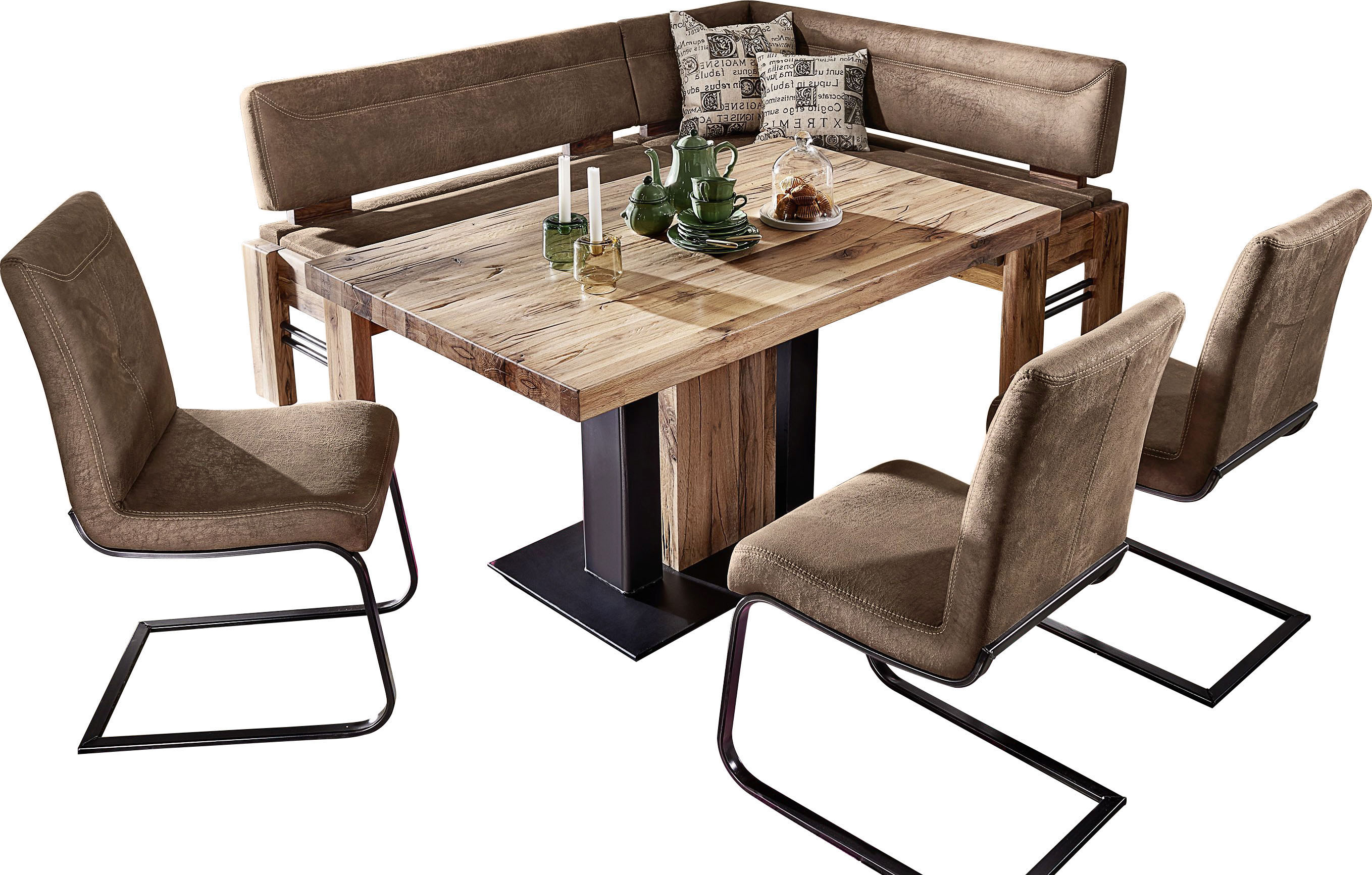 Eckbankgruppe, B:203cm H:90cm T:163cm, braun, K+W KOMFORT & WOHNEN, Esszimmer, Sitzmöbel-Sets, "Floyd", Stauraum-Eckbank, wahlweise rechts oder links