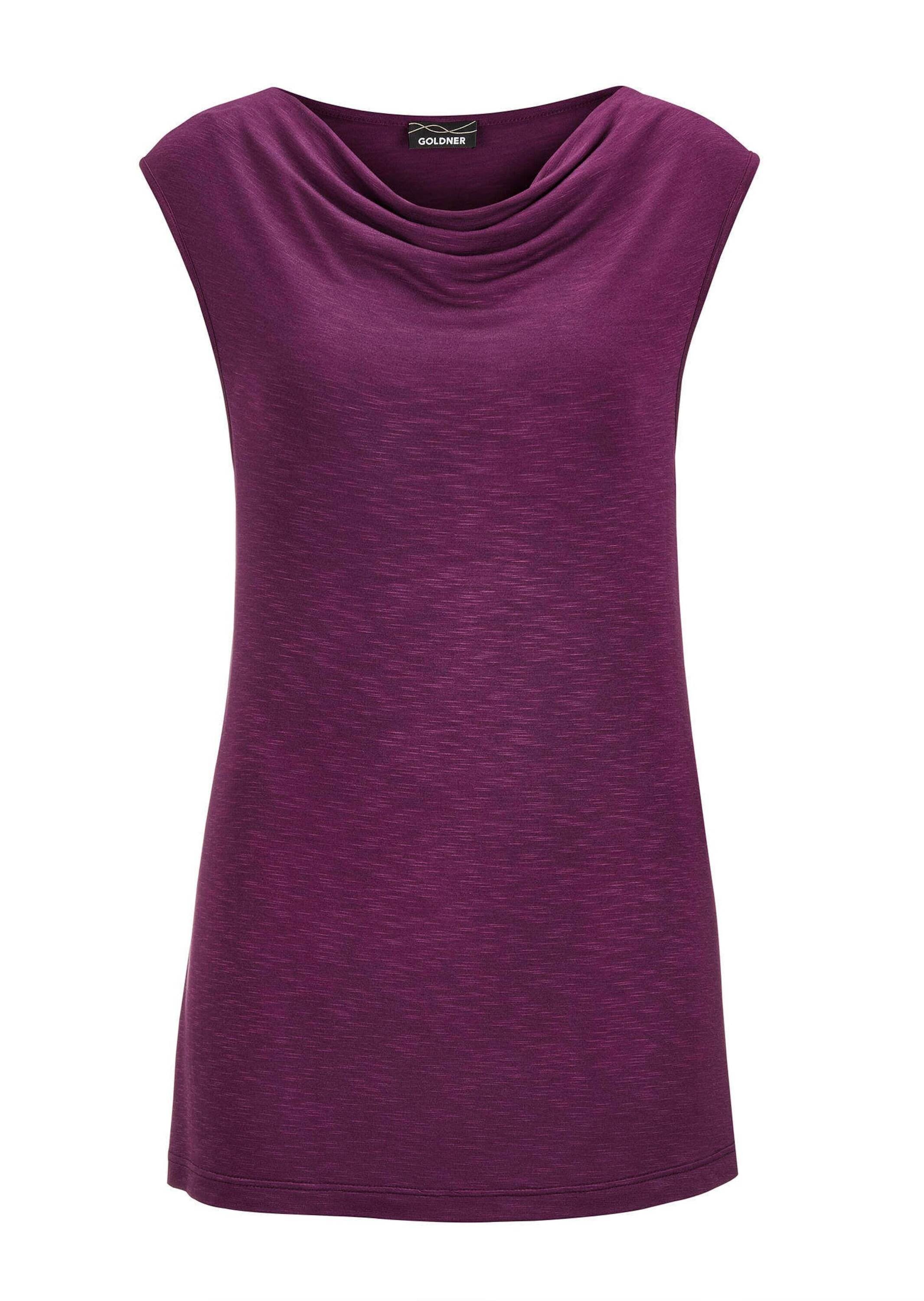 Trägertop GOLDNER "Kurzgröße Ärmelloses Top in Viskose-Jersey", Damen, Gr. 23, lila, Obermaterial: 95% Viskose CV. 5% Elasthan EL., gerade, keine/nicht relevant, Tops Trägertop, breite Träger