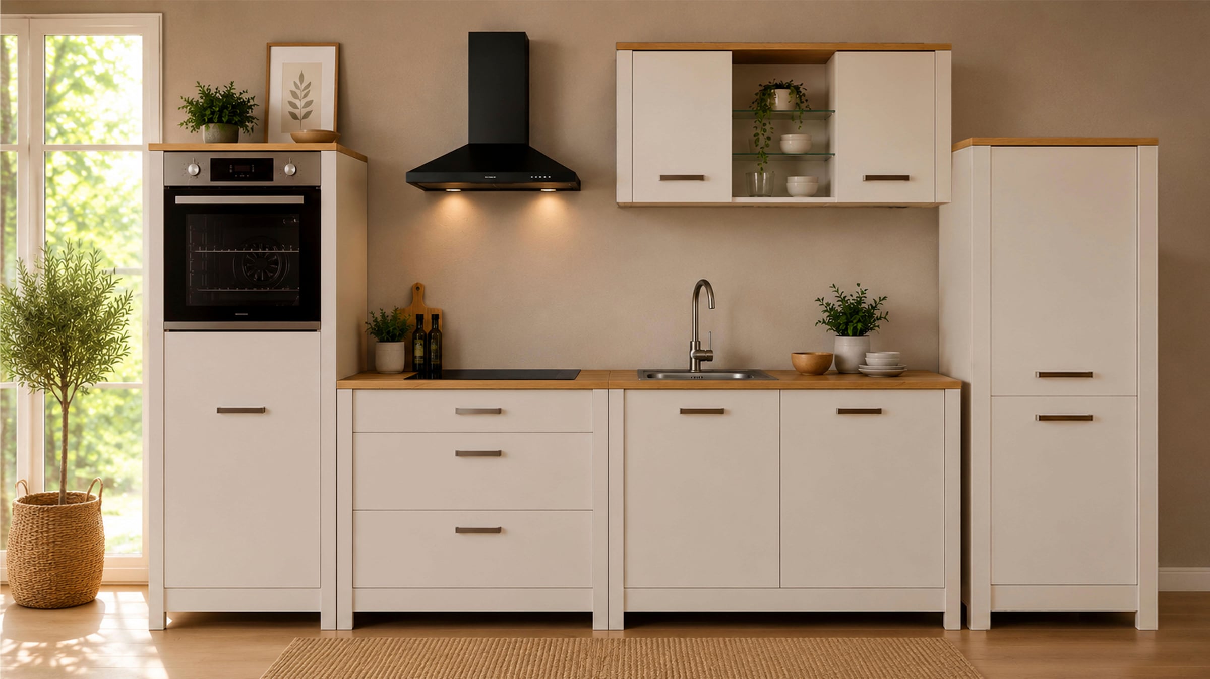 Inter Link Küchenzeile »Pienza, Einbauküche, Küchenblock, Küchenmodul, Kompaktküche« Ohne E-Geräte für Spülmaschine Kochfeld Backofen Kühlschrank B: 370 cm