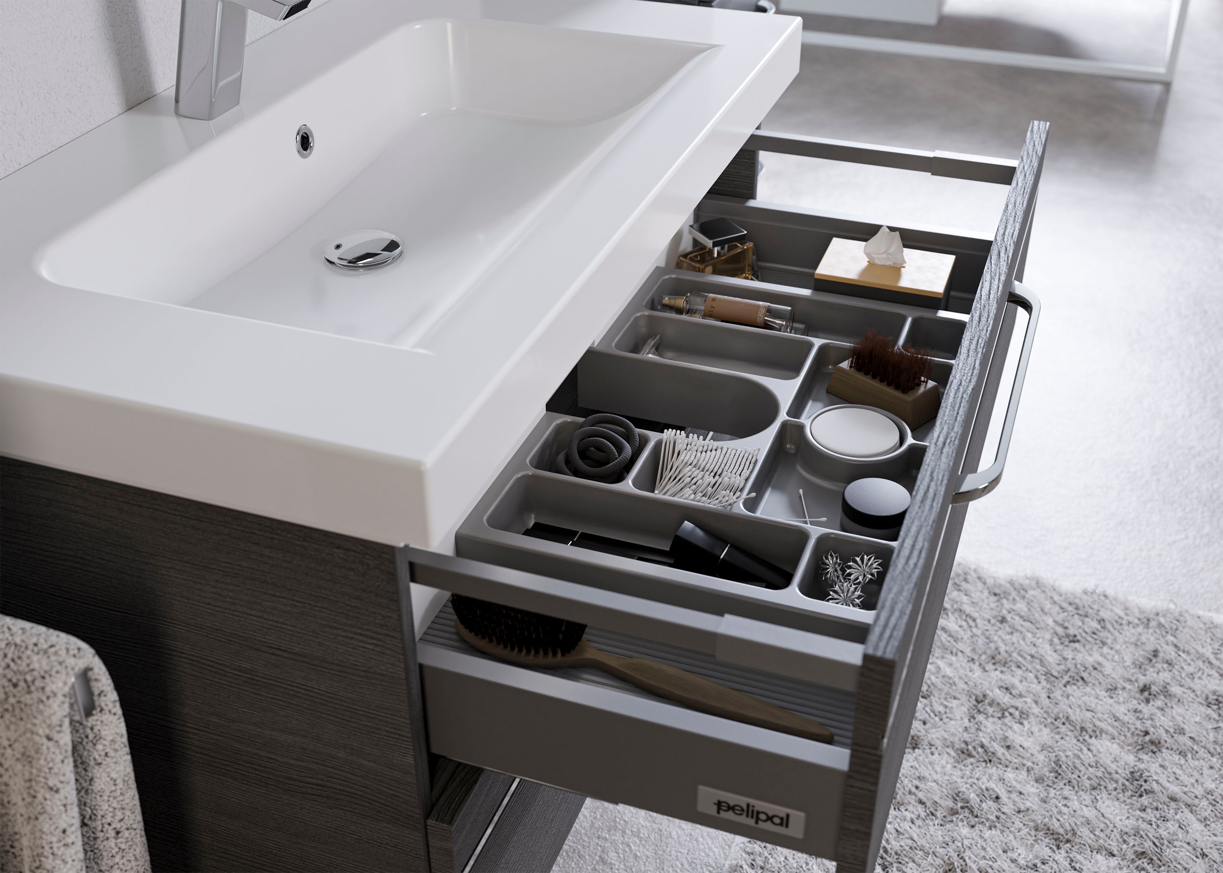 Saphir Waschtisch »Serie Balto Mineralmarmor-Waschtisch mit Unterschrank, 92 cm breit«, Waschplatz mit 2 Schubladen, Badschrank in verschiedenen Ausführungen