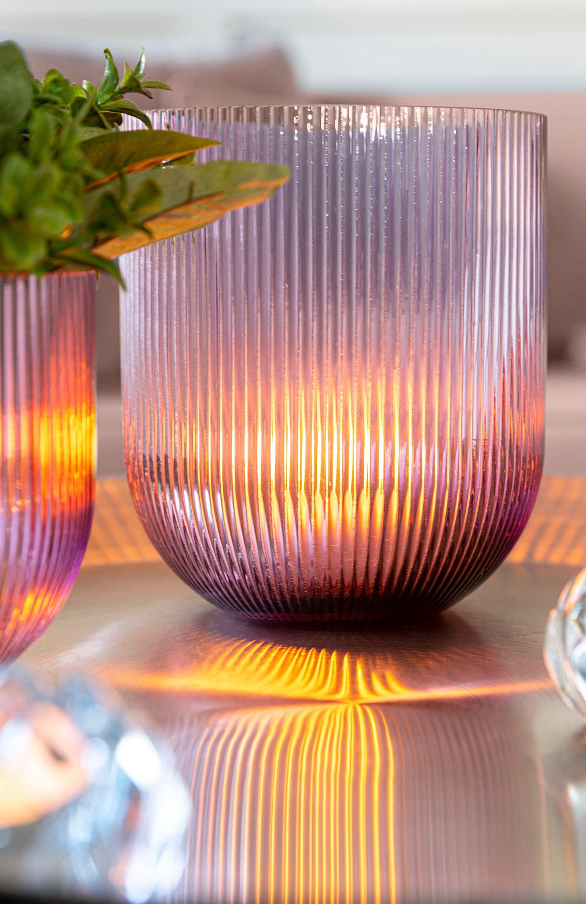 Fink Windlicht »SOLARI«, (1 St.), Kerzenhalter aus Glas, in Rillenoptik, Höhe 19 cm
