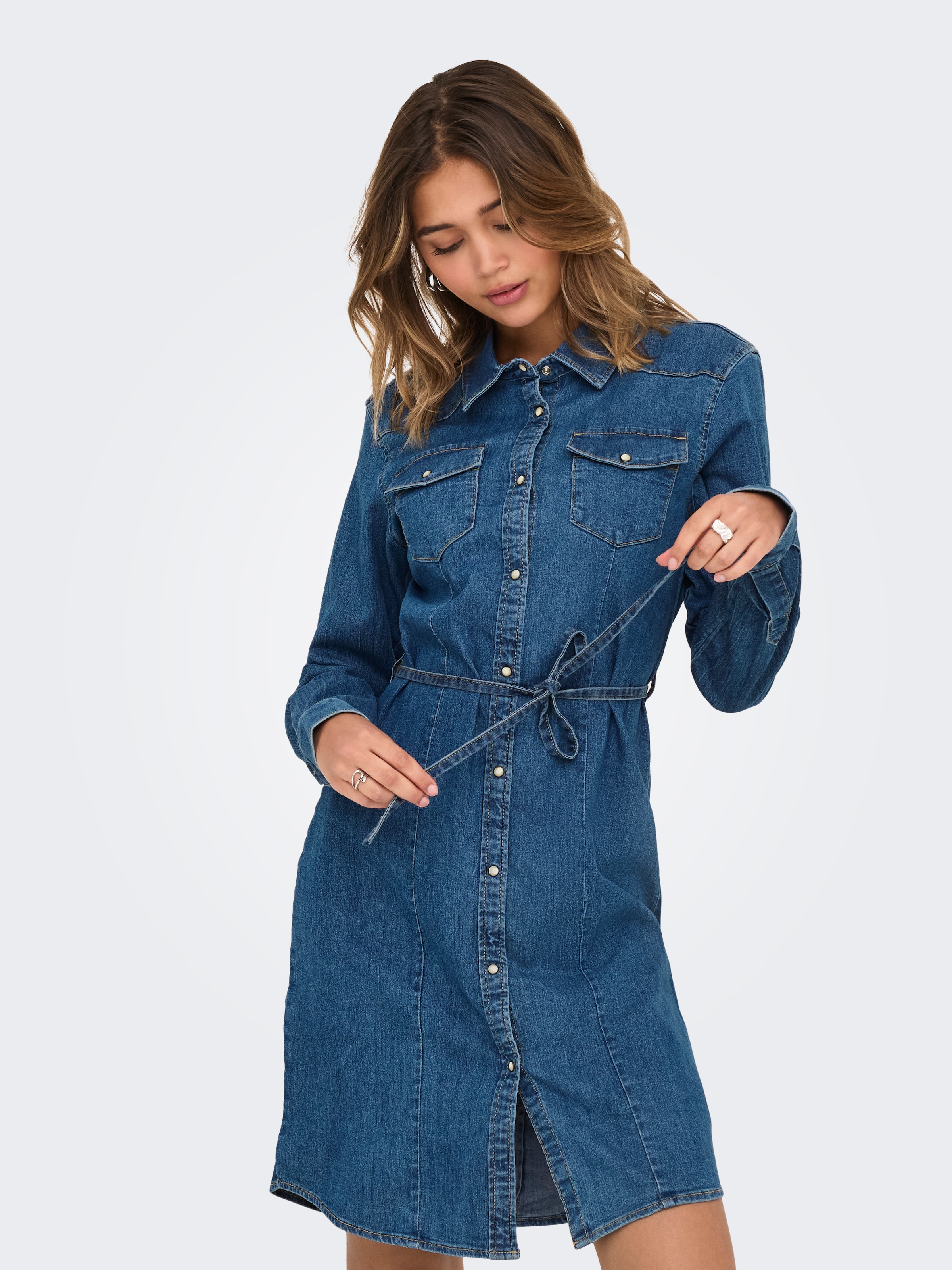 ONLY Jeanskleid "ONLSASIA L/S STRETCH DNM DRESS AKM" Brusttaschen günstig online kaufen