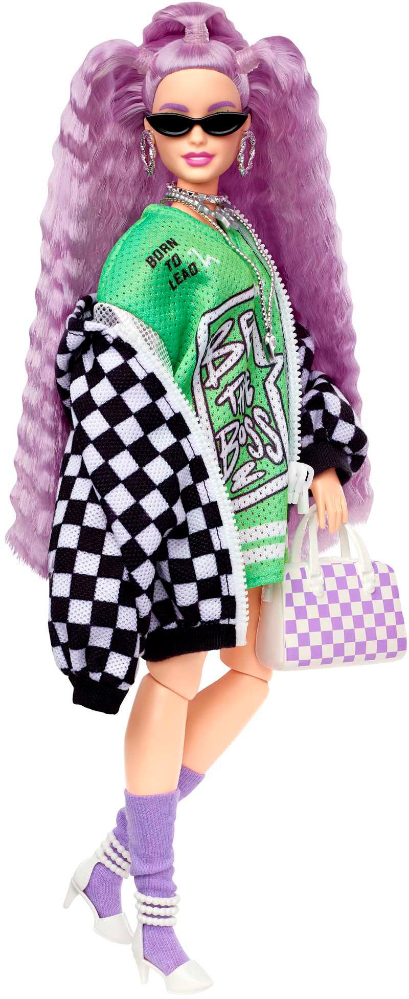 Barbie Anziehpuppe »Extra«, (Pastellviolett Haare) mit schwarz-weißer Jacke, Hund & Zubehör