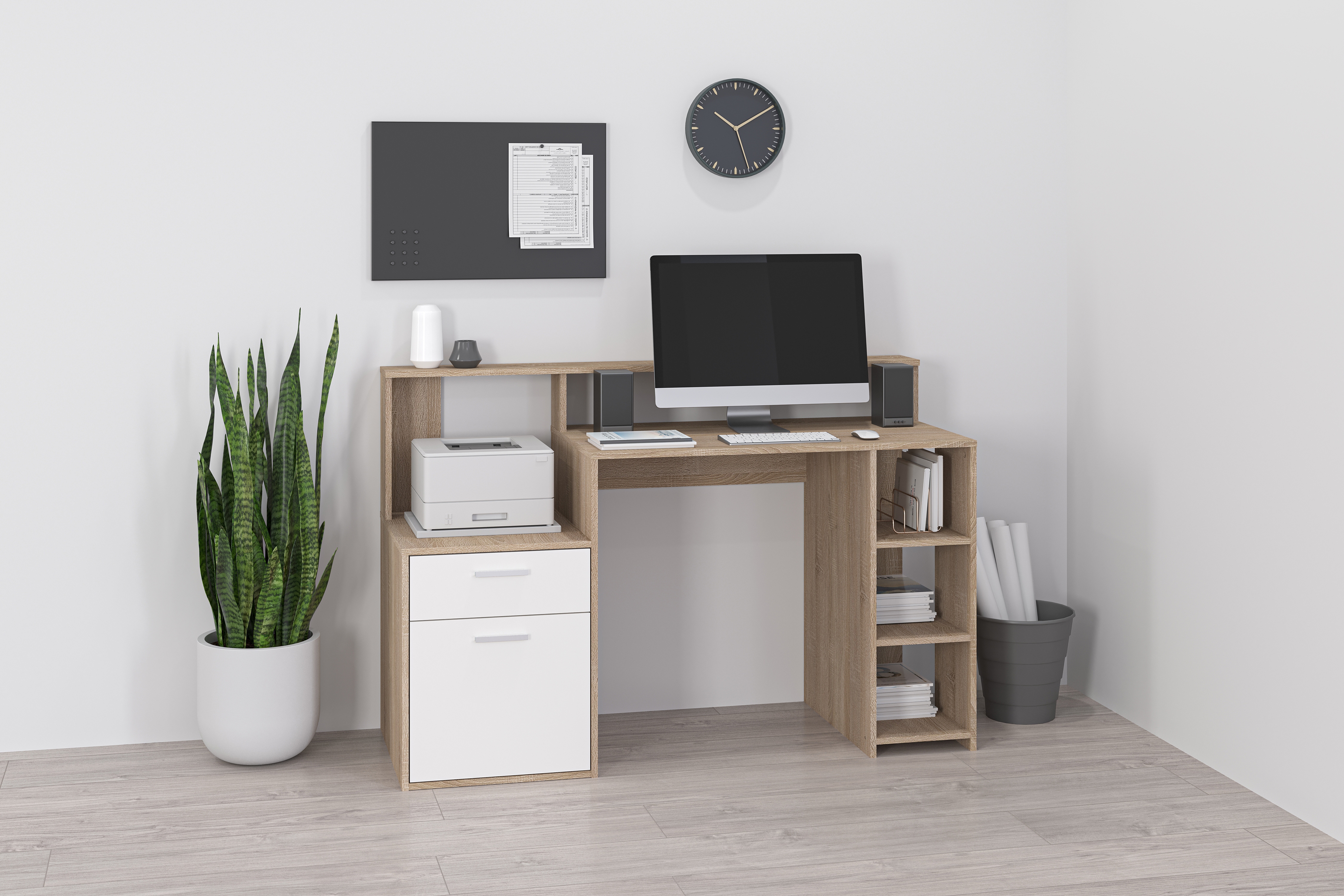 FMD "Bolton" Schreibtisch mit Stauraum und Ablage, offene Fächer, 138,5 cm breit
