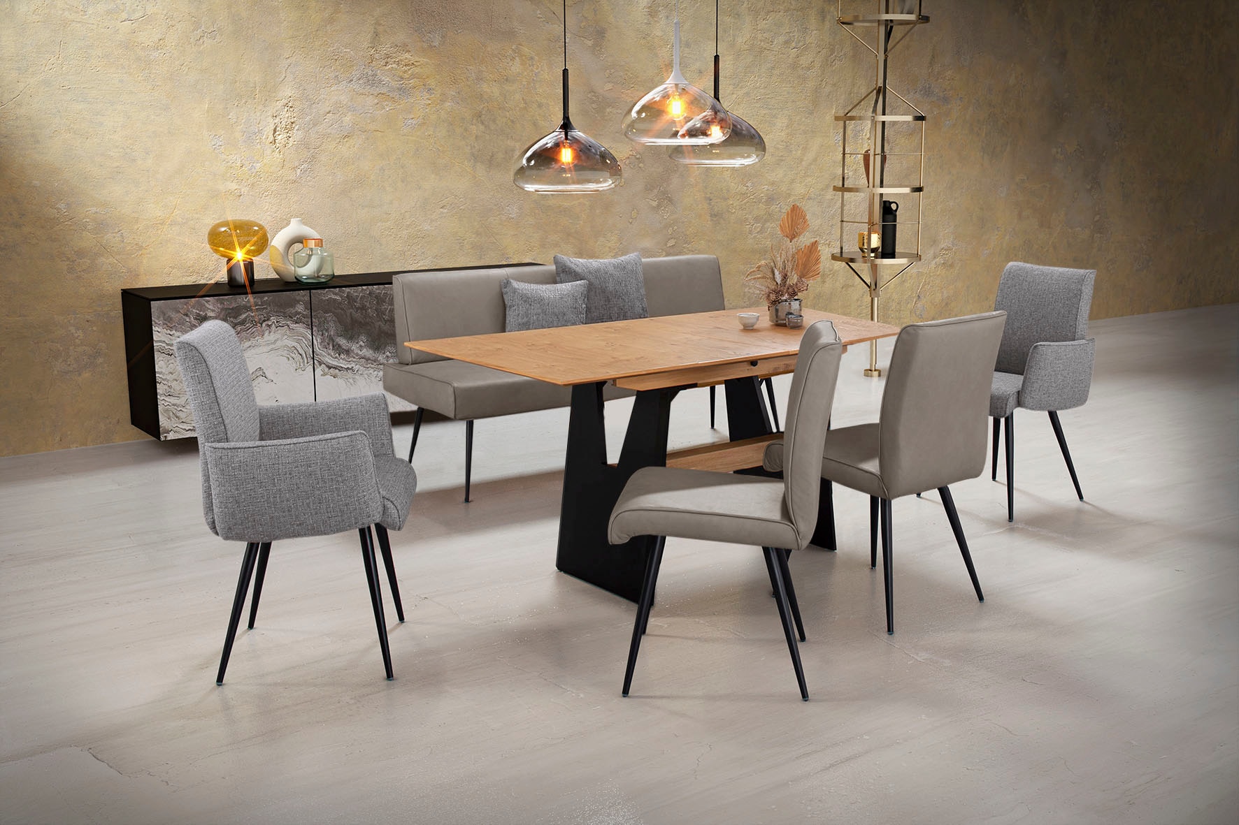 K+W Komfort & Wohnen Essgruppe "Giacomo I" Polsterbank, 2 Stühle und 2 Arml günstig online kaufen