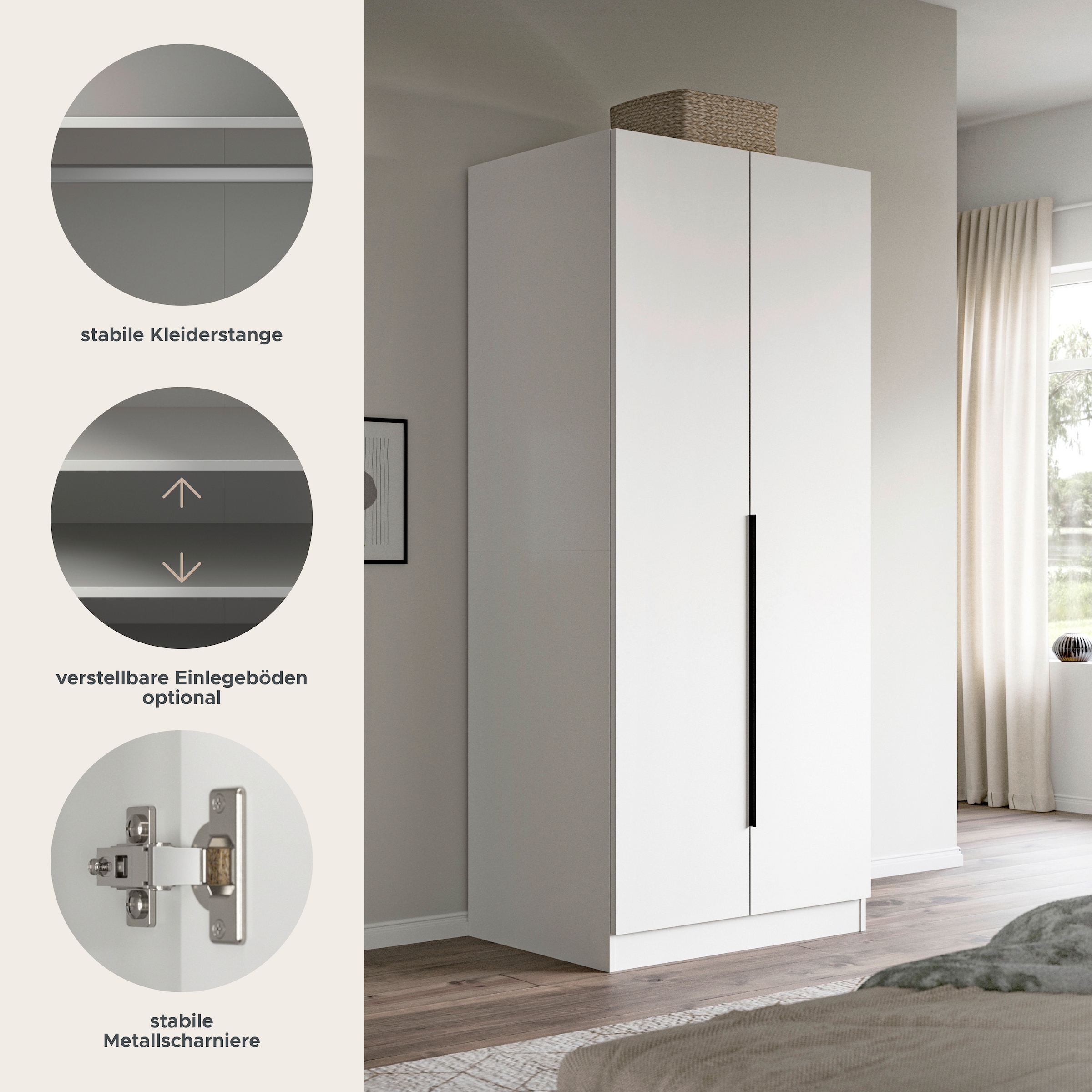 Home affaire Kleiderschrank »Skarde Schlafzimmerschrank, Garderobe, Schrank, Bestseller« Otto Bestseller Garderobe Schlafzimmerschrank,  Breite: 80 cm, weiß, Kleiderstange, Einlegeboden
