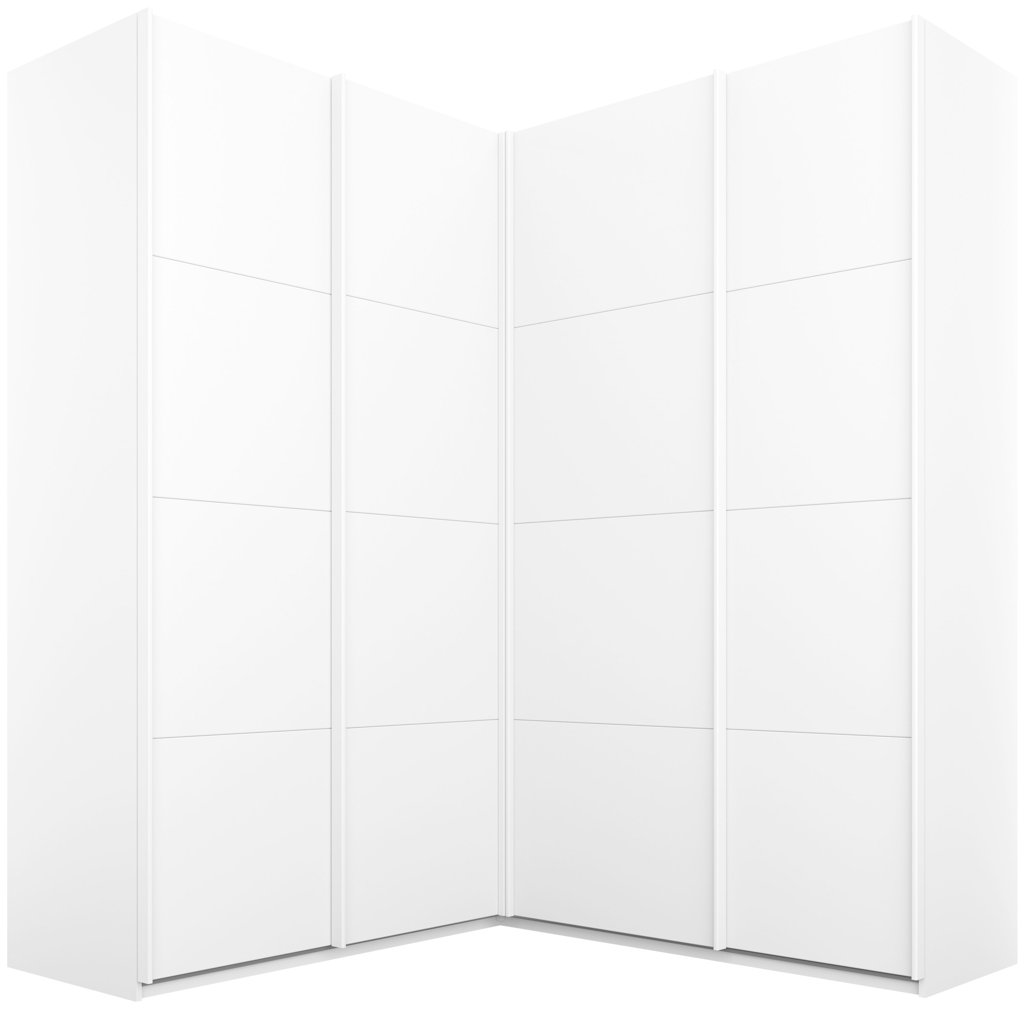 rauch Schwebetürenschrank "Schrank Garderobe Eckkleiderschrank QUADRA Front in Dekor/Hochglanz" in den Höhen 210/229 cm, inkl. Soft-Close-Funktion, großer Eckschrank mit viel Stauraum, Maß 181x187 cm MADE IN GERMANY
