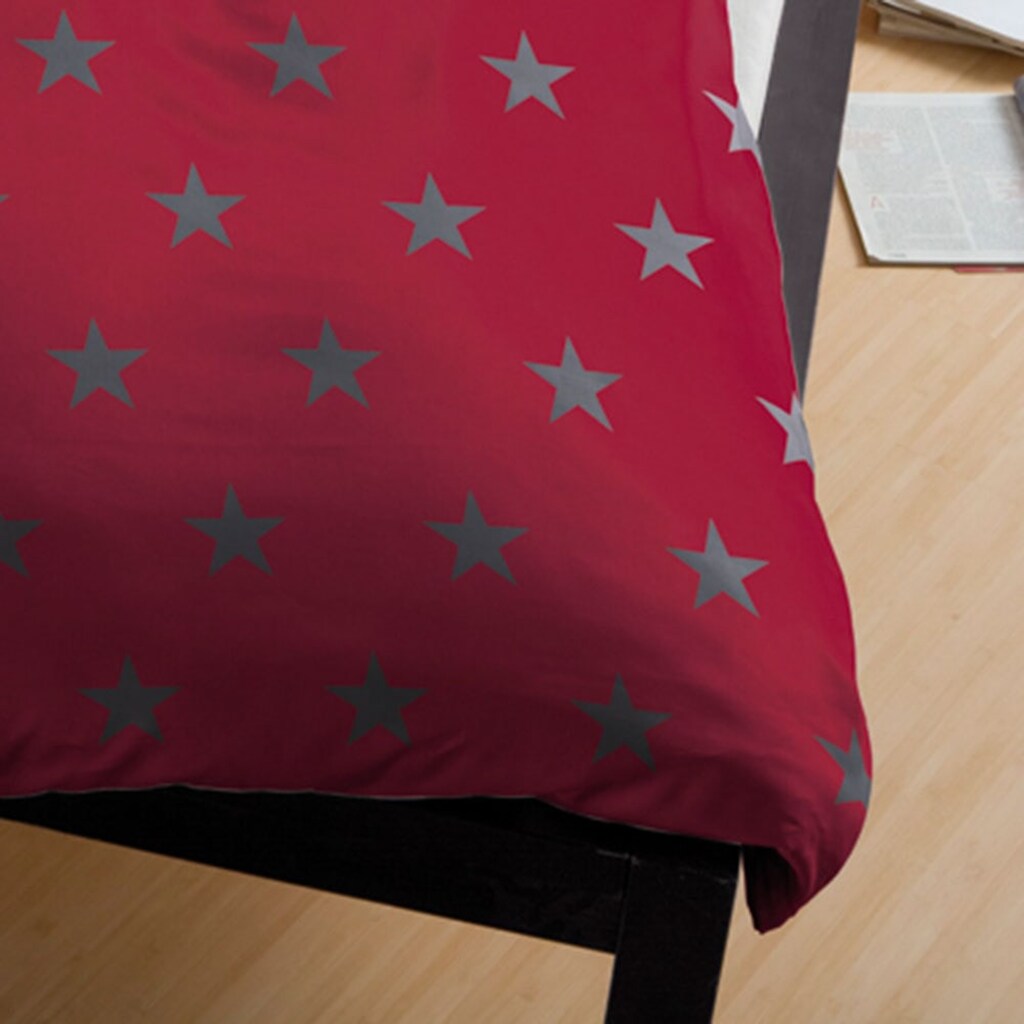 BETTWARENSHOP Wendebettwäsche »Stars in Biber (Flanell) Qualität, 100% Baumwolle, Bett- und Kopfkissenbezug mit Reißverschluss, wärmende Winterbettwäsche, ganzjährig einsetzbar«, (2 tlg.)