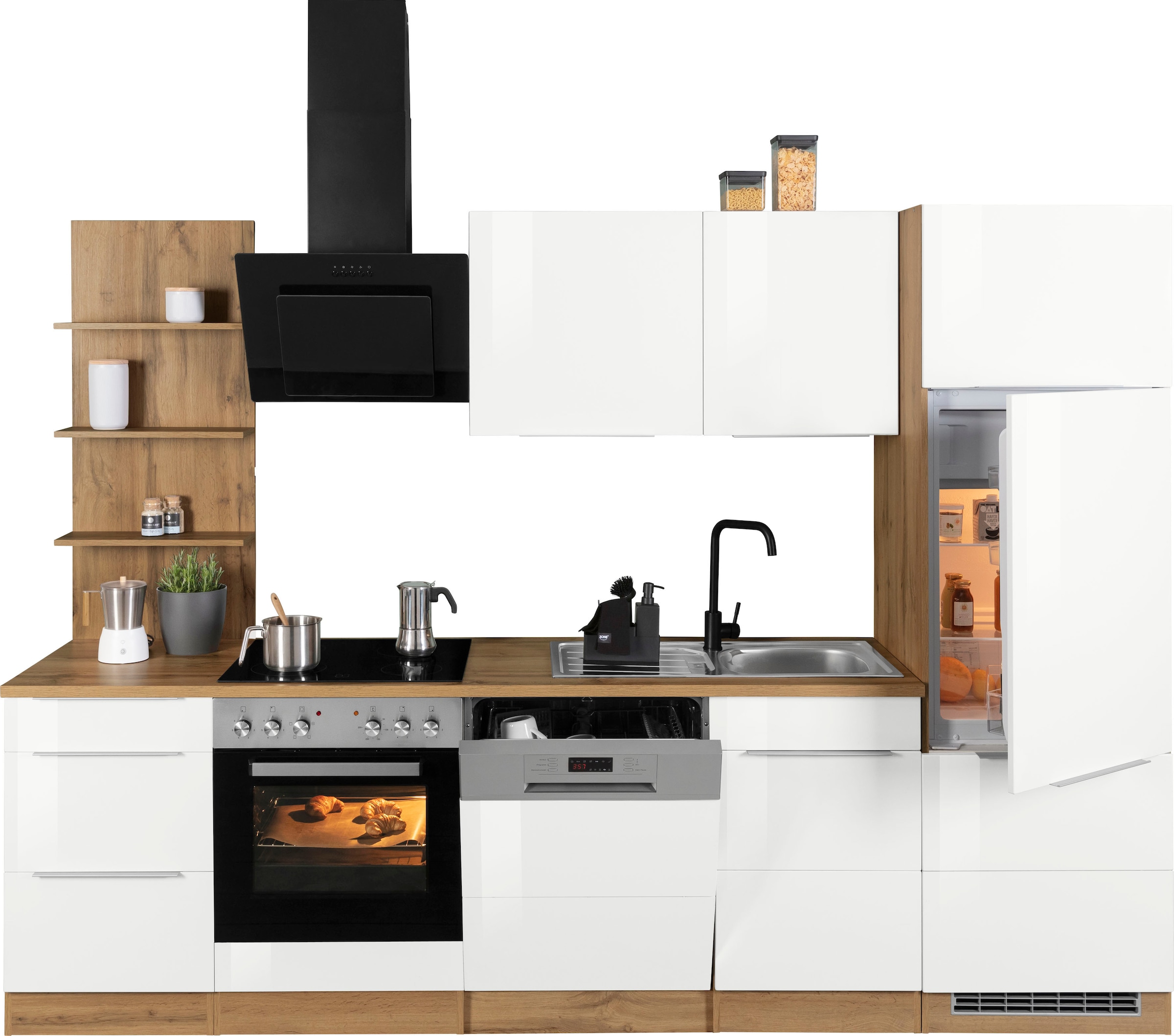 KOCHSTATION Küchenzeile »KS-Brindisi«, Breite 280 cm, wahlweise mit E-Geräten, mit MDF-Fronten und Regal