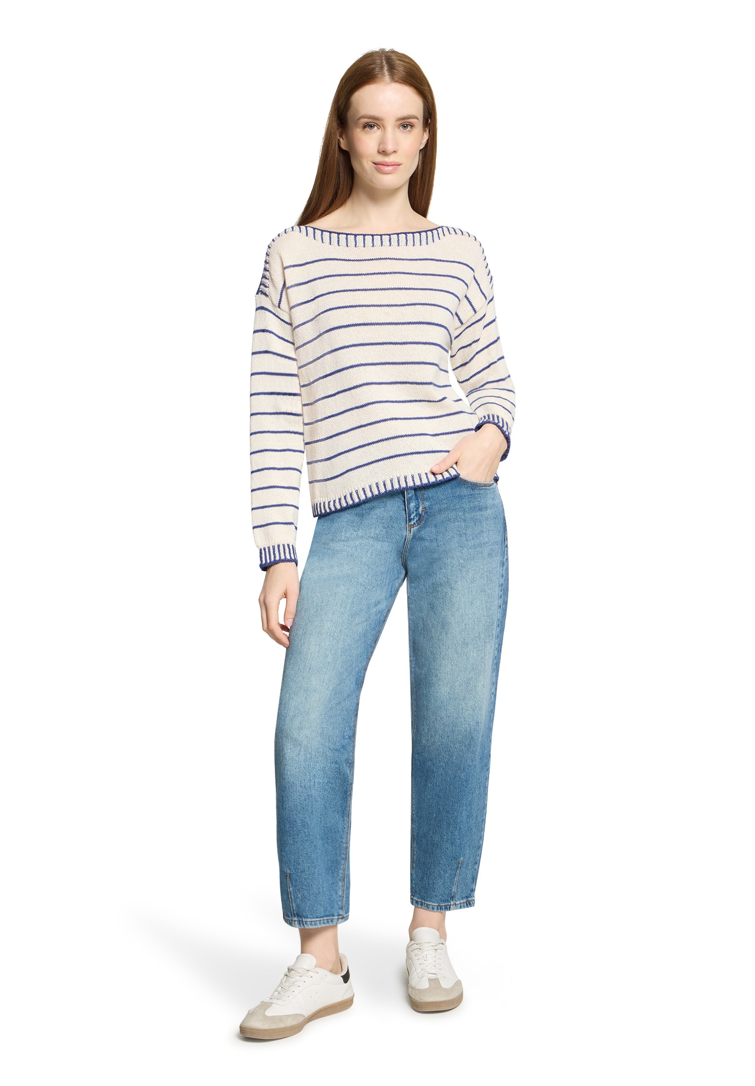 CARTOON Boatneck Knit Sweater Dark Blue/White 36 3
