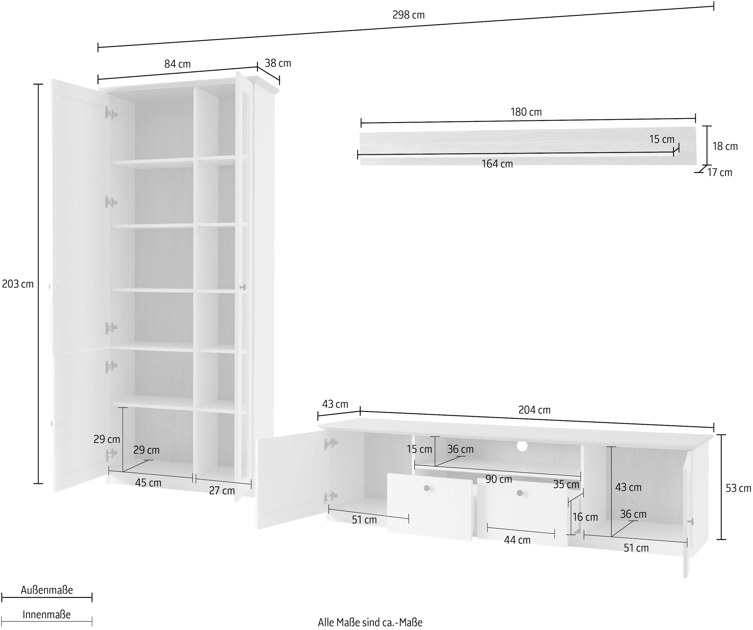 OTTO home Wohnwand »Brest, Anbauwand im Landhausstil, Komplettset, Wohnzimmer-Set« Set, 3 Stk. tlg.