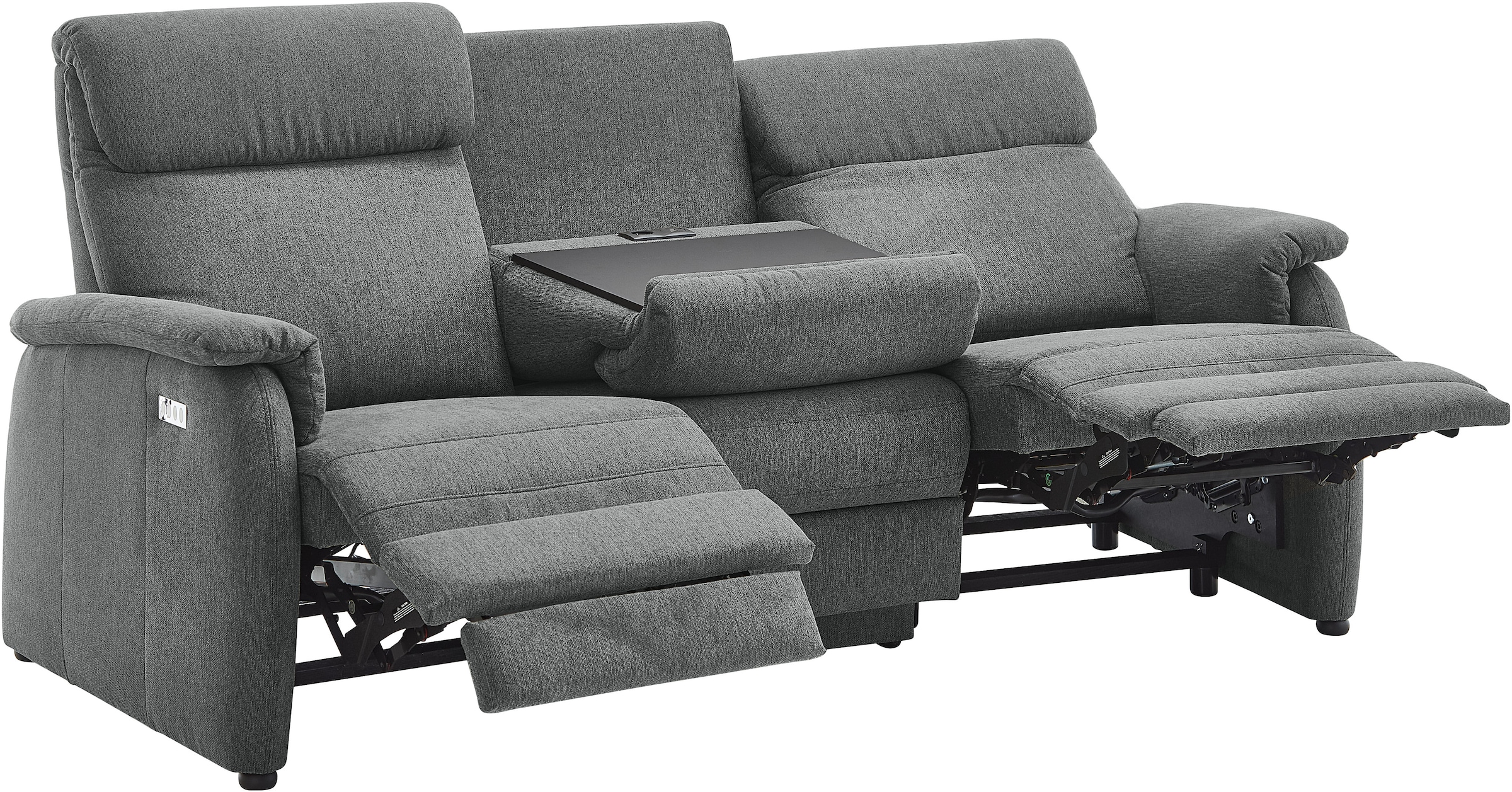 Home affaire Polstergarnitur »Turin, 2,5- & 3-Sitzer mit elektrischer Relaxfunktion« Set, 3-Sitzer mit Tischelement inkl. USB-Ladestation & Steckdose, 4 tlg. tlg. inkl. Tisch, USB & Steckdose, Federkern & pflegeleichtem Bezug