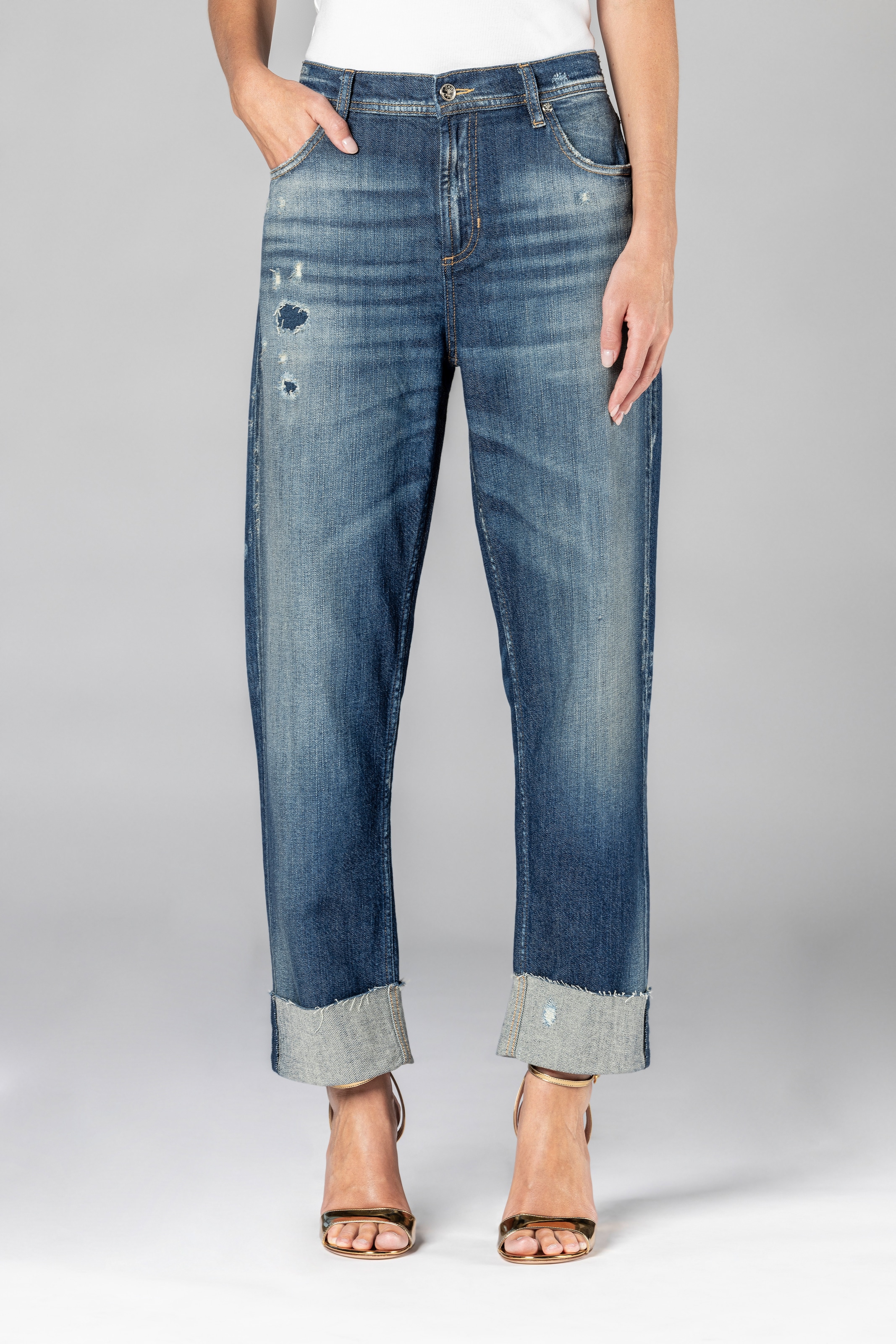Joop Jeans Straight-Jeans "Maike" im Destroyed-Look, in leichtem Sommer-Den günstig online kaufen