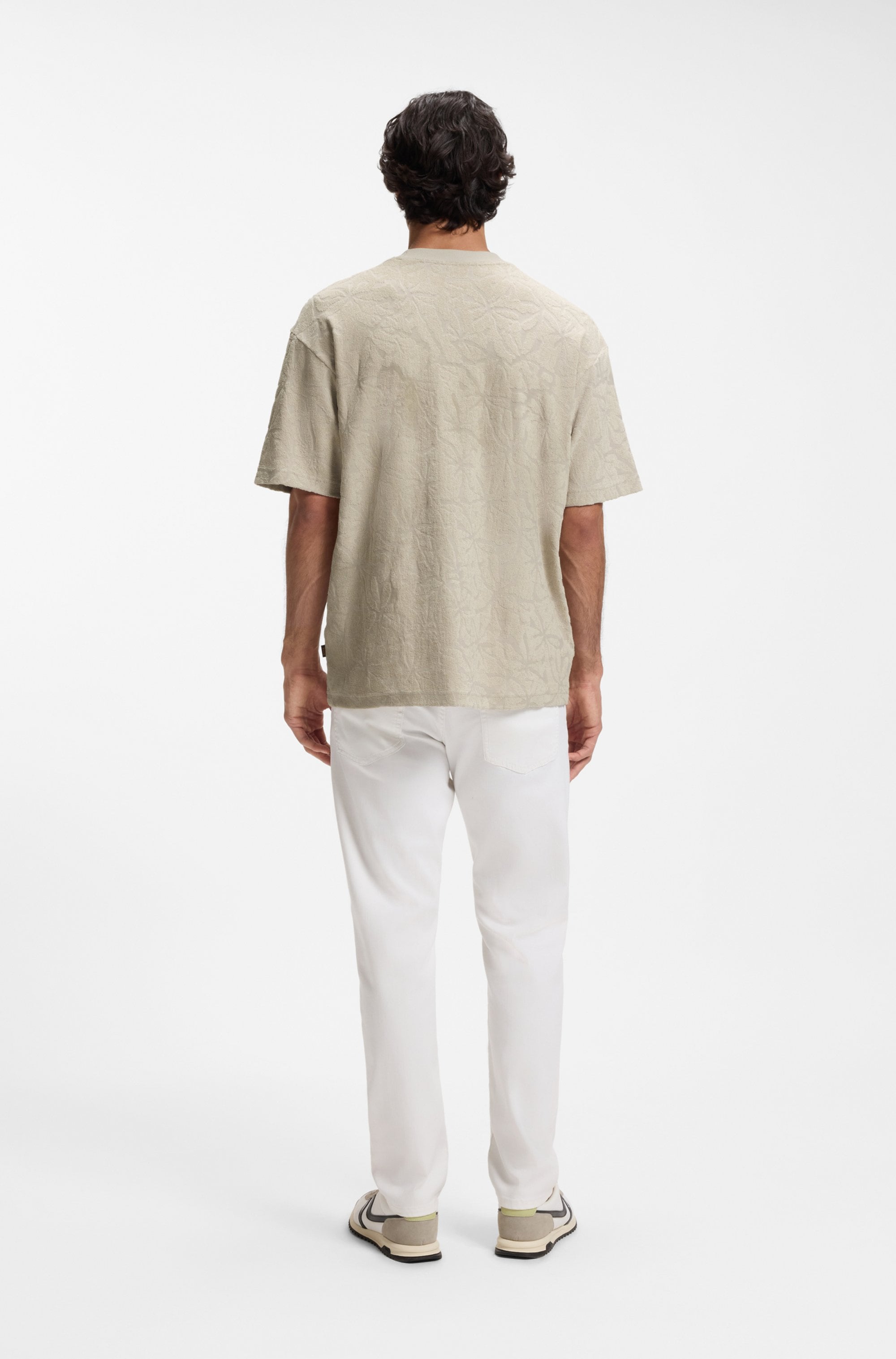 BOSS ORANGE T-Shirt florales Jacquardmuster, Baumwollfrottee, Relaxed Fit