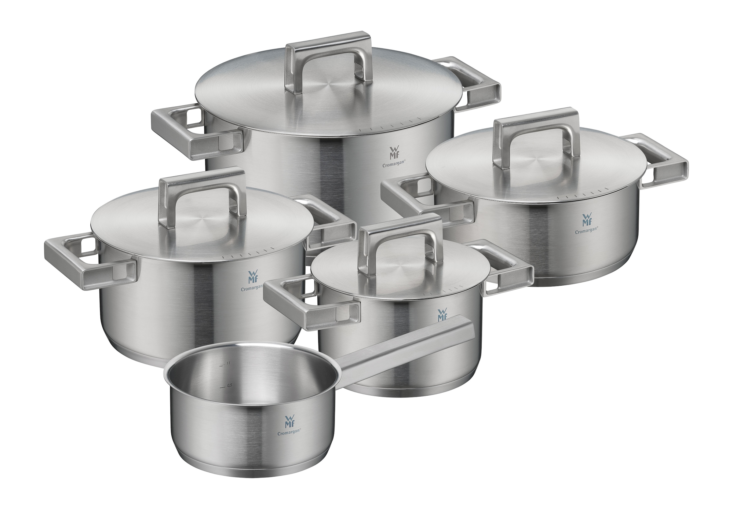 WMF Topf-Set »Ultimate Cool+«, Cromargan® Edelstahl Rostfrei 18/10, (Set, 9 tlg.), 9-teilig, wärmereduzierende Cool+ Griffe, TransTherm-Allherdboden