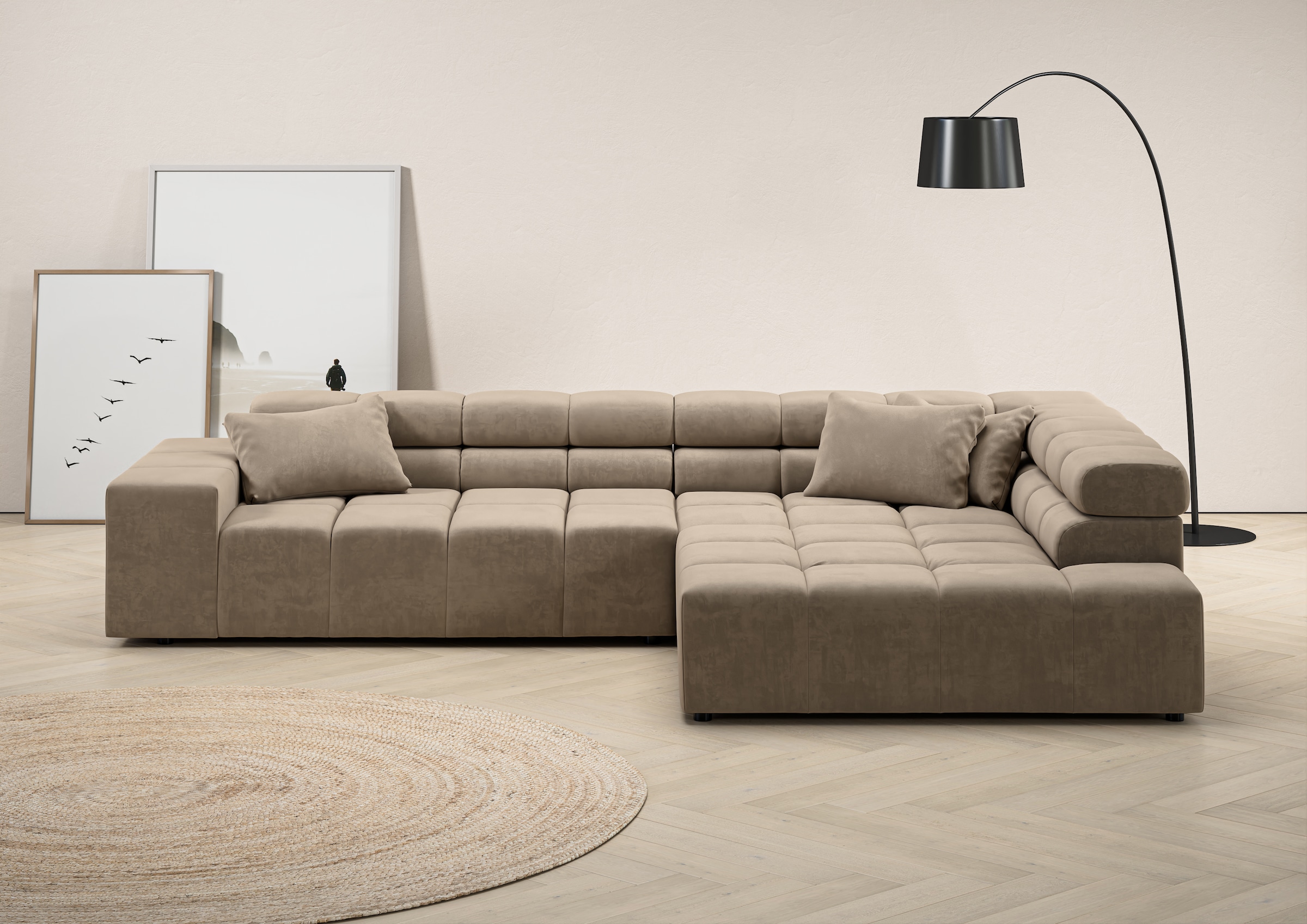 Home affaire Ecksofa "Ancona, Ecksofa, incl. Kopfteilverstellung, Breite 319 cm, L-Form" wahlweise motorische Sitztiefenverstellung, auch in Cord + Easy Care