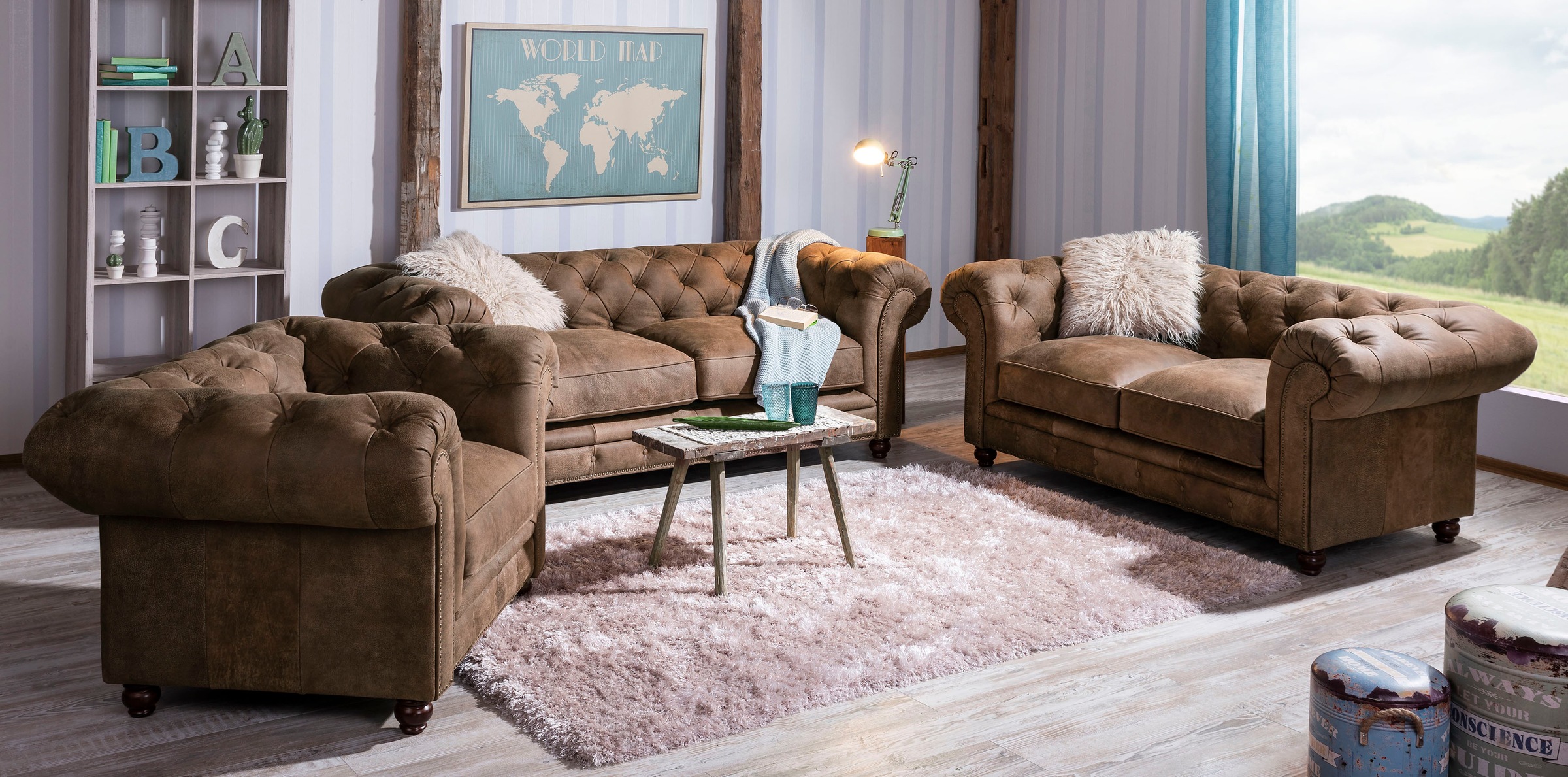 Max Winzer® Chesterfield-Sofa »Old England«, 2-Sitzer Ledersofa mit Knopfheftung & Ziernägeln, Breite 192 cm