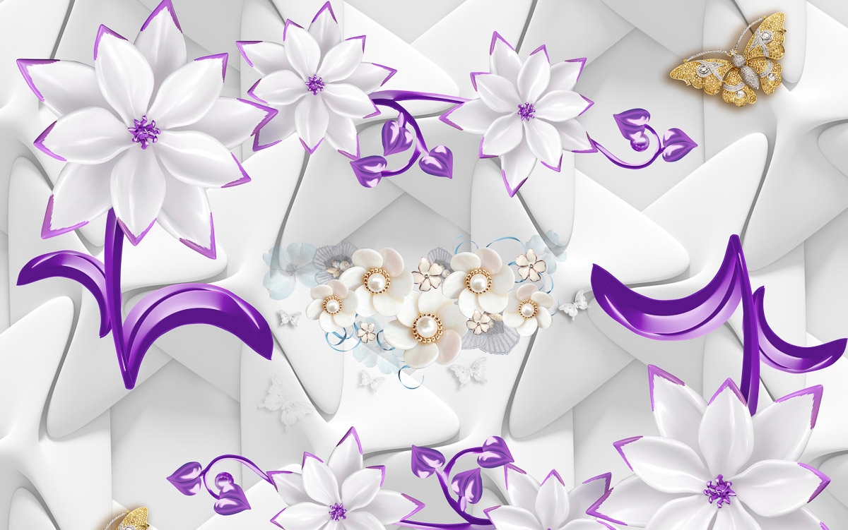 Papermoon Fototapetas »Muster Blumen lila gold«