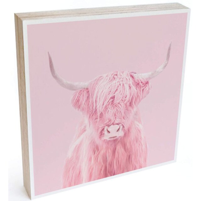 Wall-Art Holzbild »Tischdeko Rosa Highland Cow«, (1 St.) kaufen | BAUR