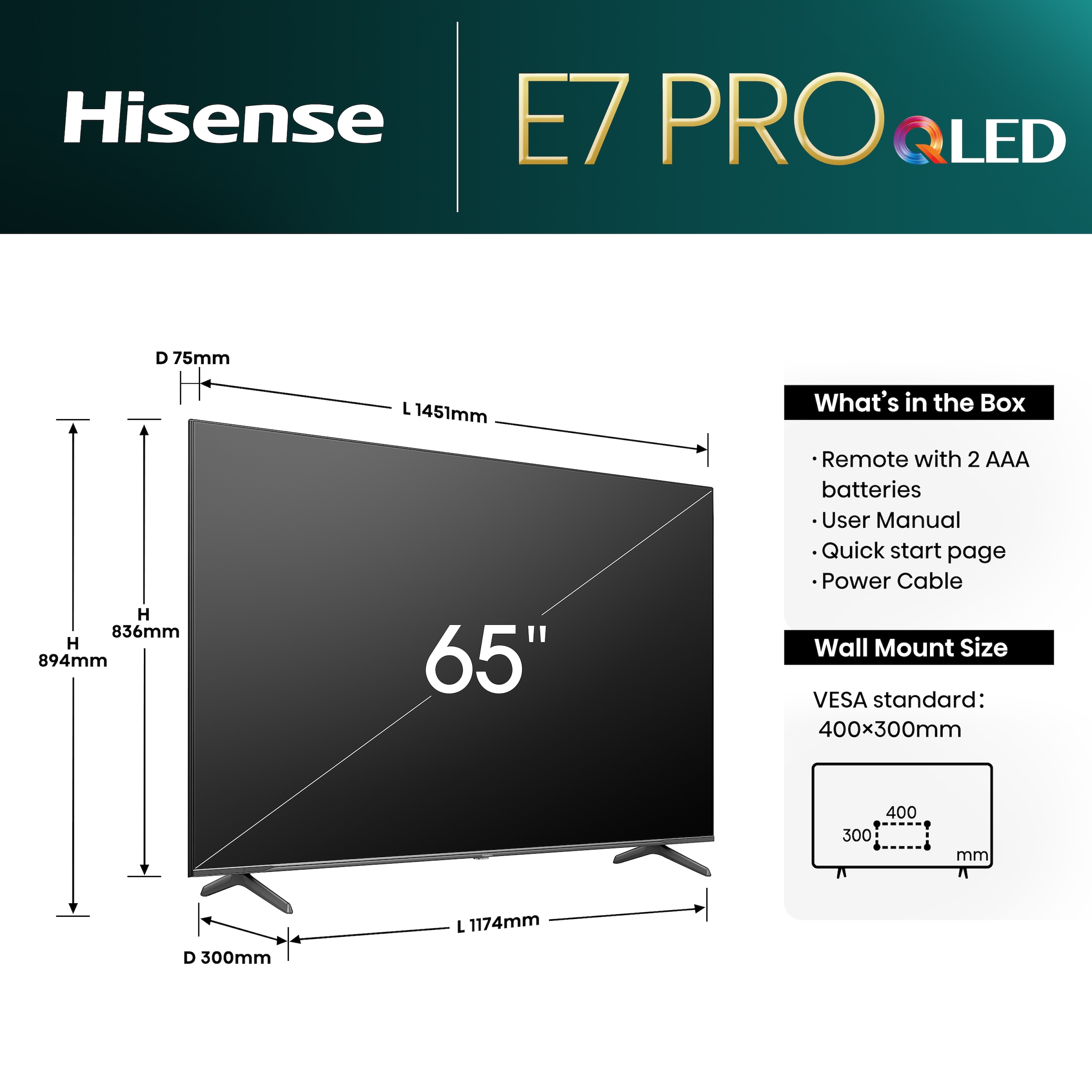 Hisense QLED-Fernseher »65E77NQ PRO«, 164 cm/65 Zoll, 4K Ultra HD, Smart-TV, 4K UHD, QLED
