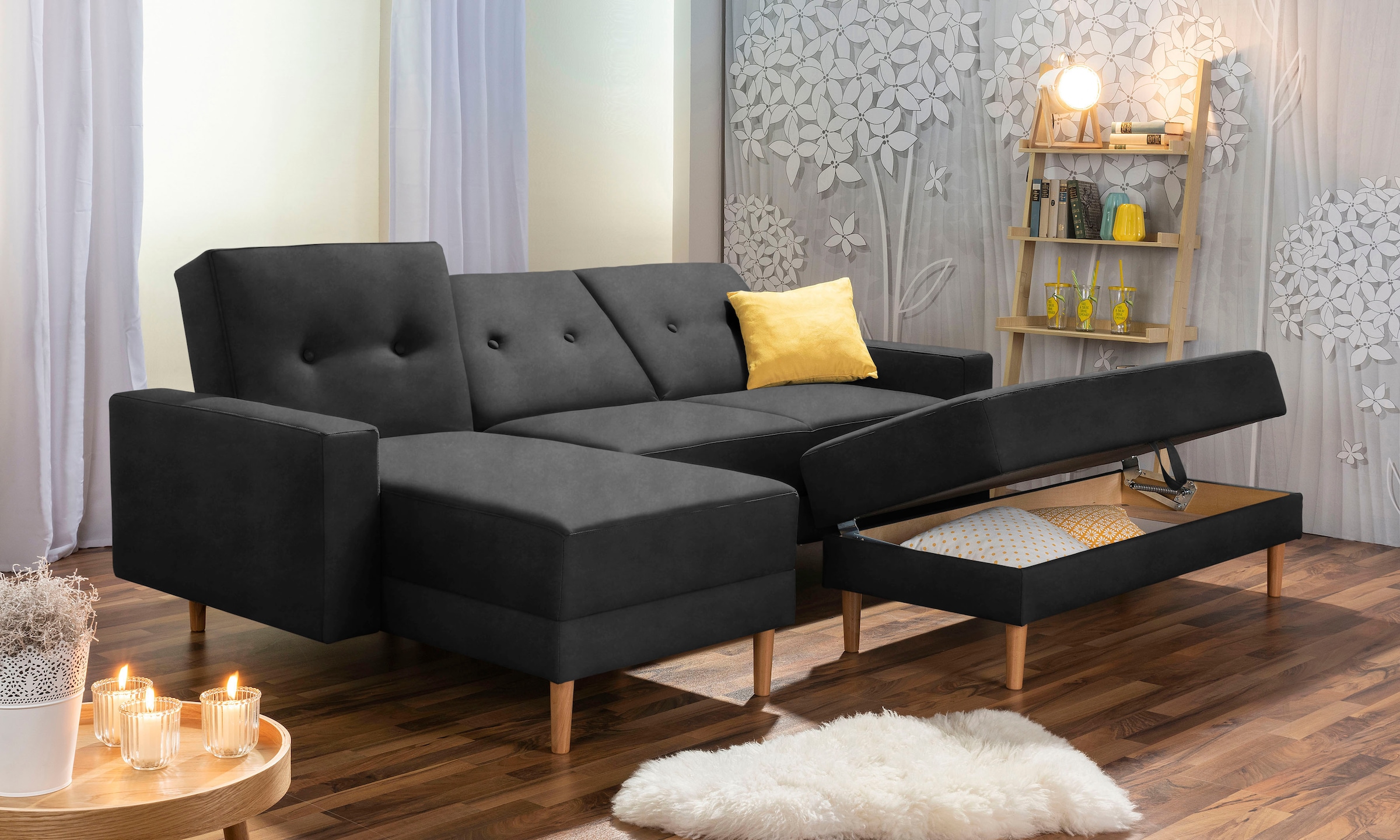 Max Winzer® Ecksofa »Just Chill«, Schlafsofa mit Recamiere, Rückenverstellung, inklusive Stauraumhocker
