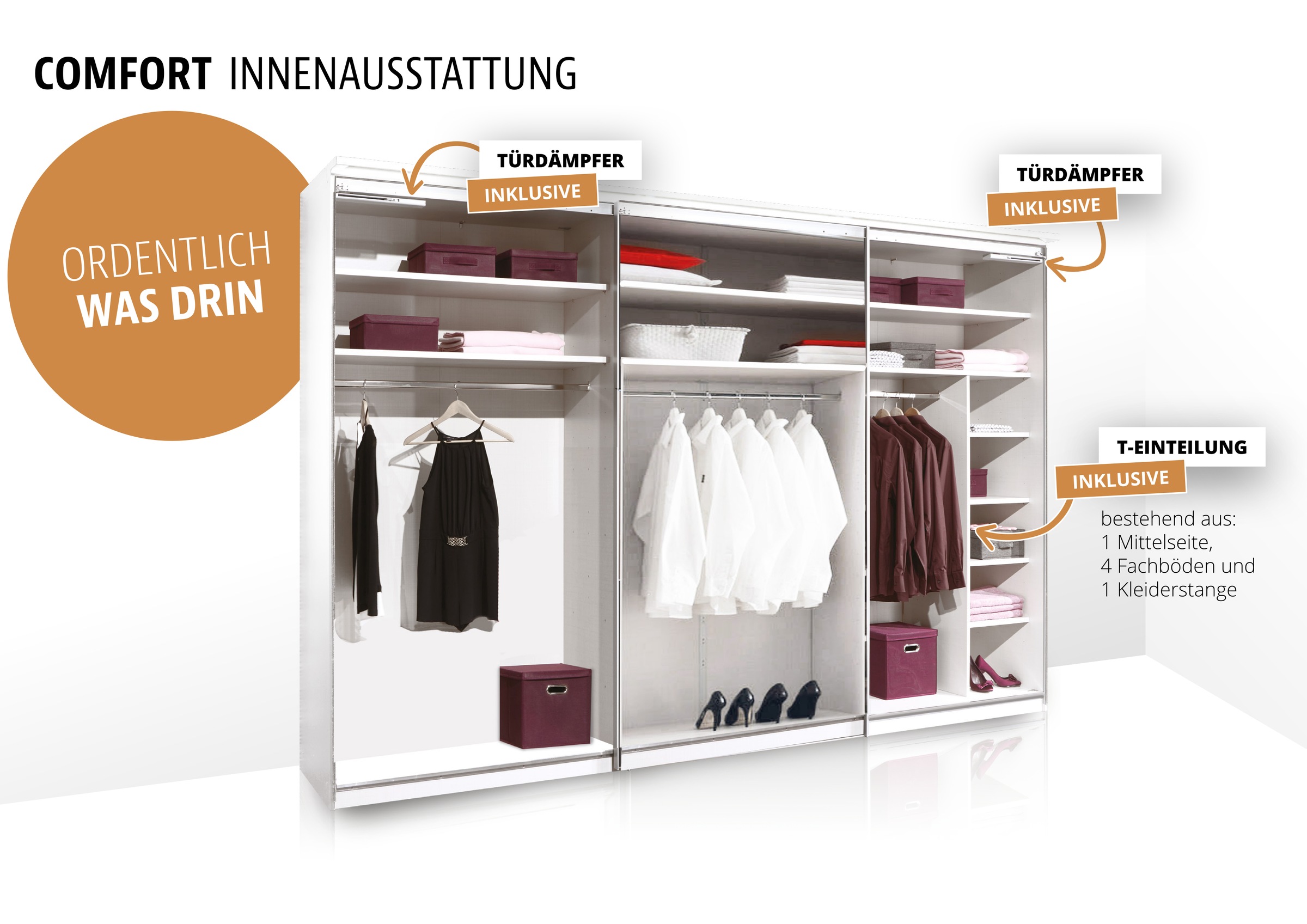 STAUD Schwebetürenschrank »Includo, kurze Lieferzeit: "Premium Variante in Weiß in 249cm Breite"«