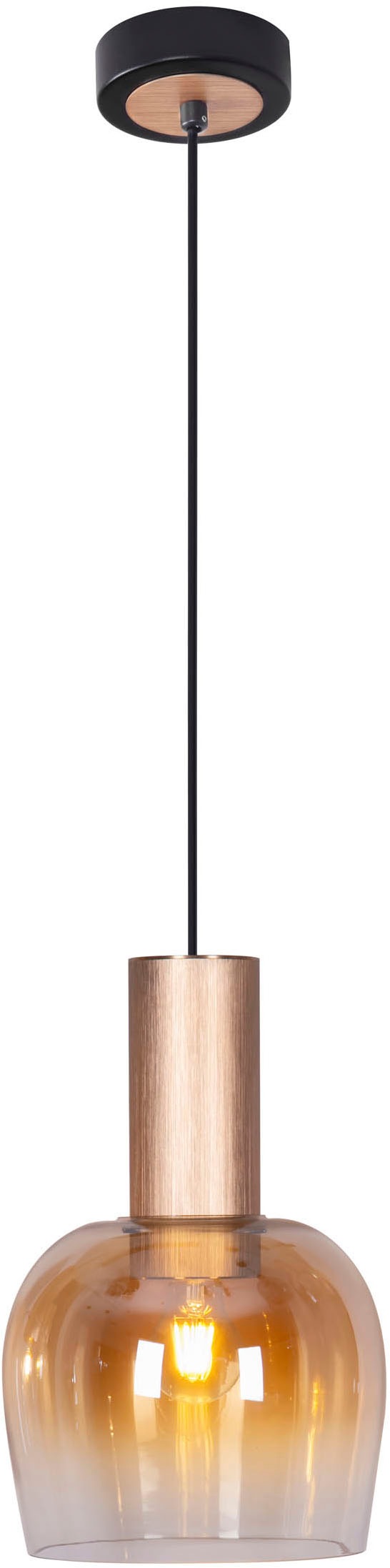 näve Pendelleuchte »Funda« E27 1 Stk. 1flg., Glas in amber D: 23,5cm, Zuleitung 150cm schwarz, E27 exkl. LM