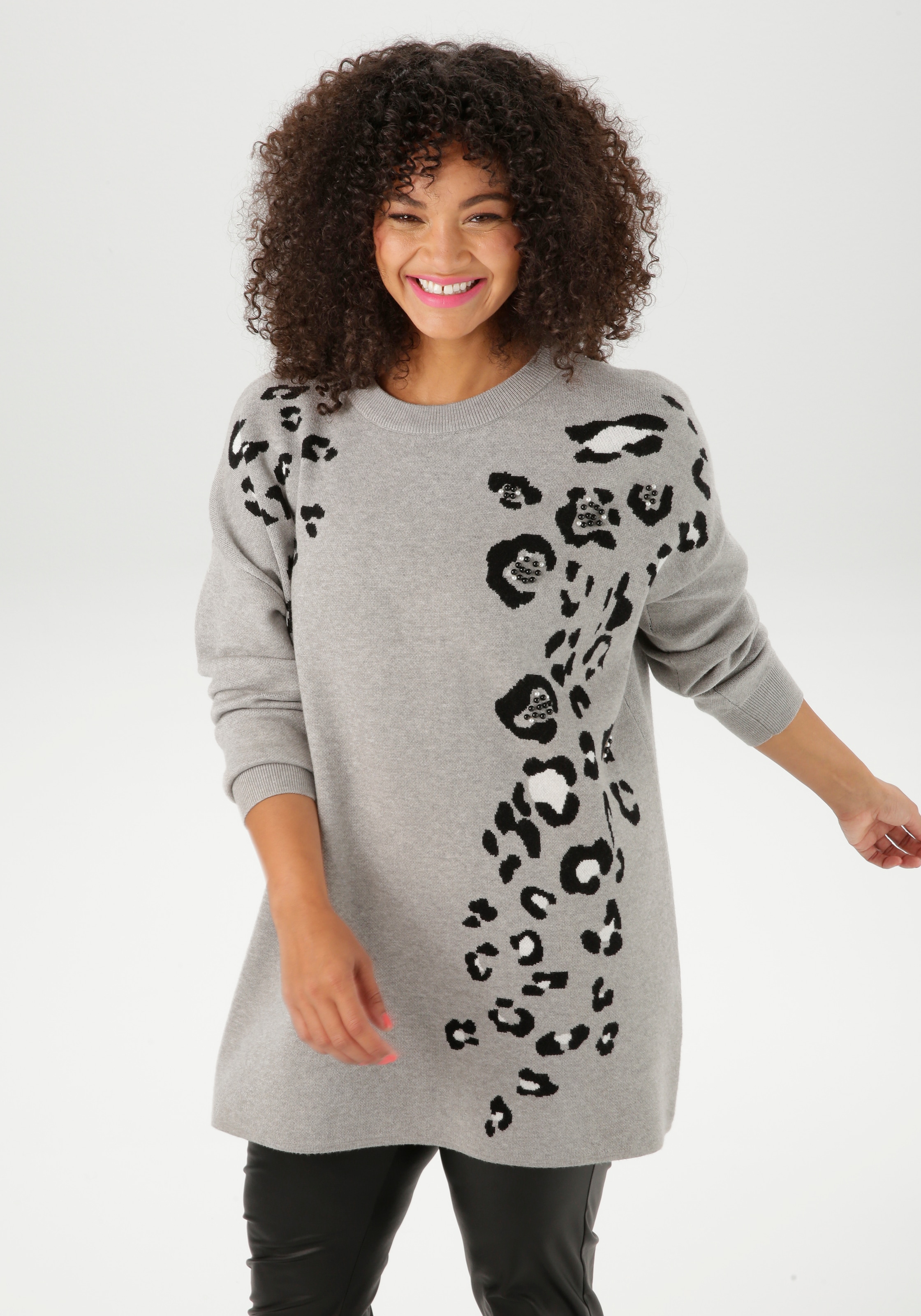 Aniston PLUS Strickpullover, mit Animal-Deatils und Perlen - NEUE KOLLEKTIO günstig online kaufen