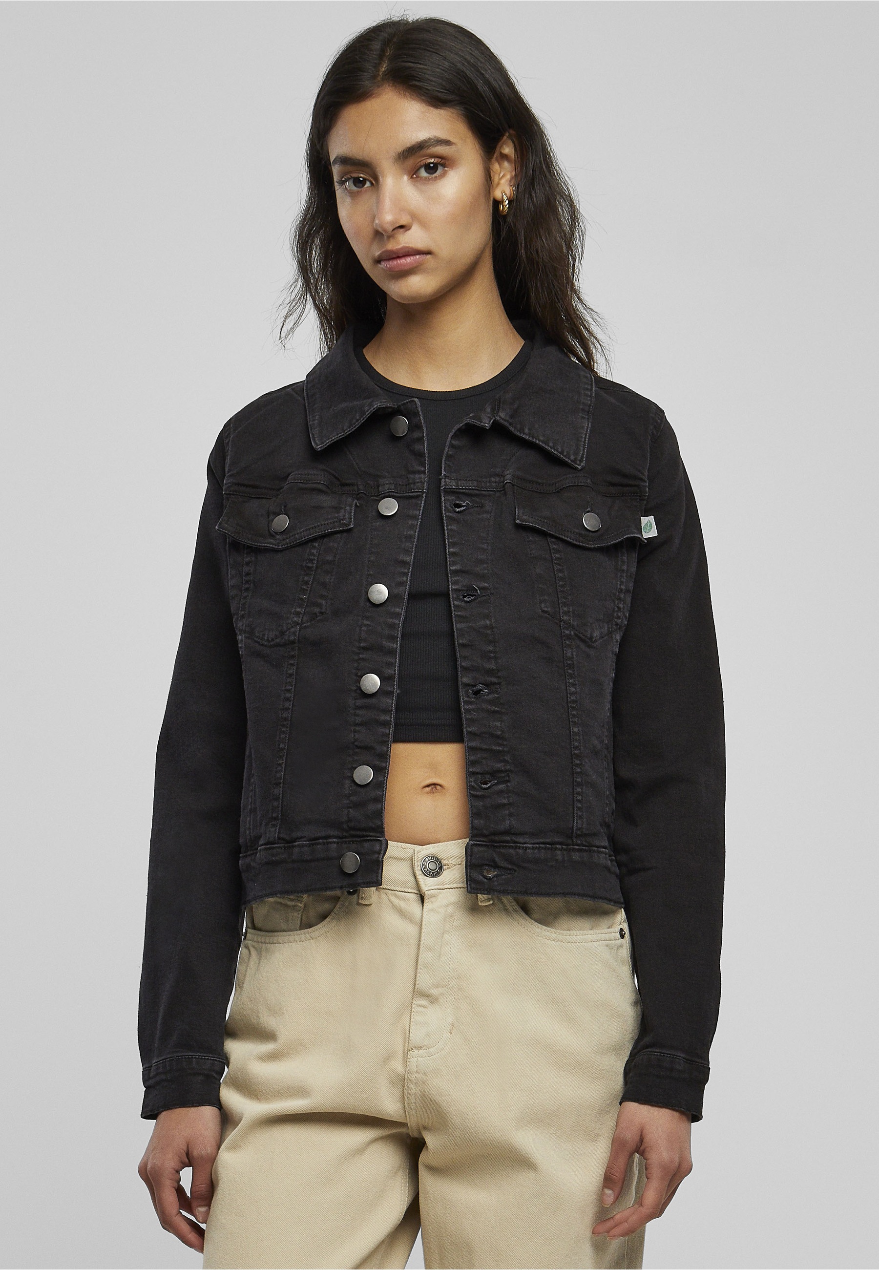 URBAN CLASSICS Jeansjacke »Urban Classics Damen Ladies Organic Denim Jacket« 1 Stk. tlg. ohne Kapuze