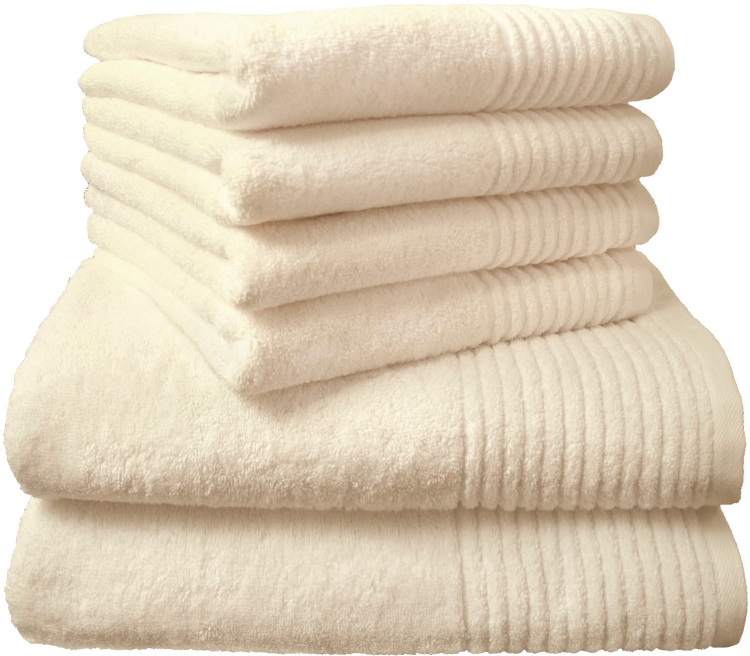 Dyckhoff Handtuch Set "Brillant" Set 6 Stk. Walkfrottee mit Streifenbordüre;4 Handtücher (50x100cm), 2 Duschtücher (70x140cm)