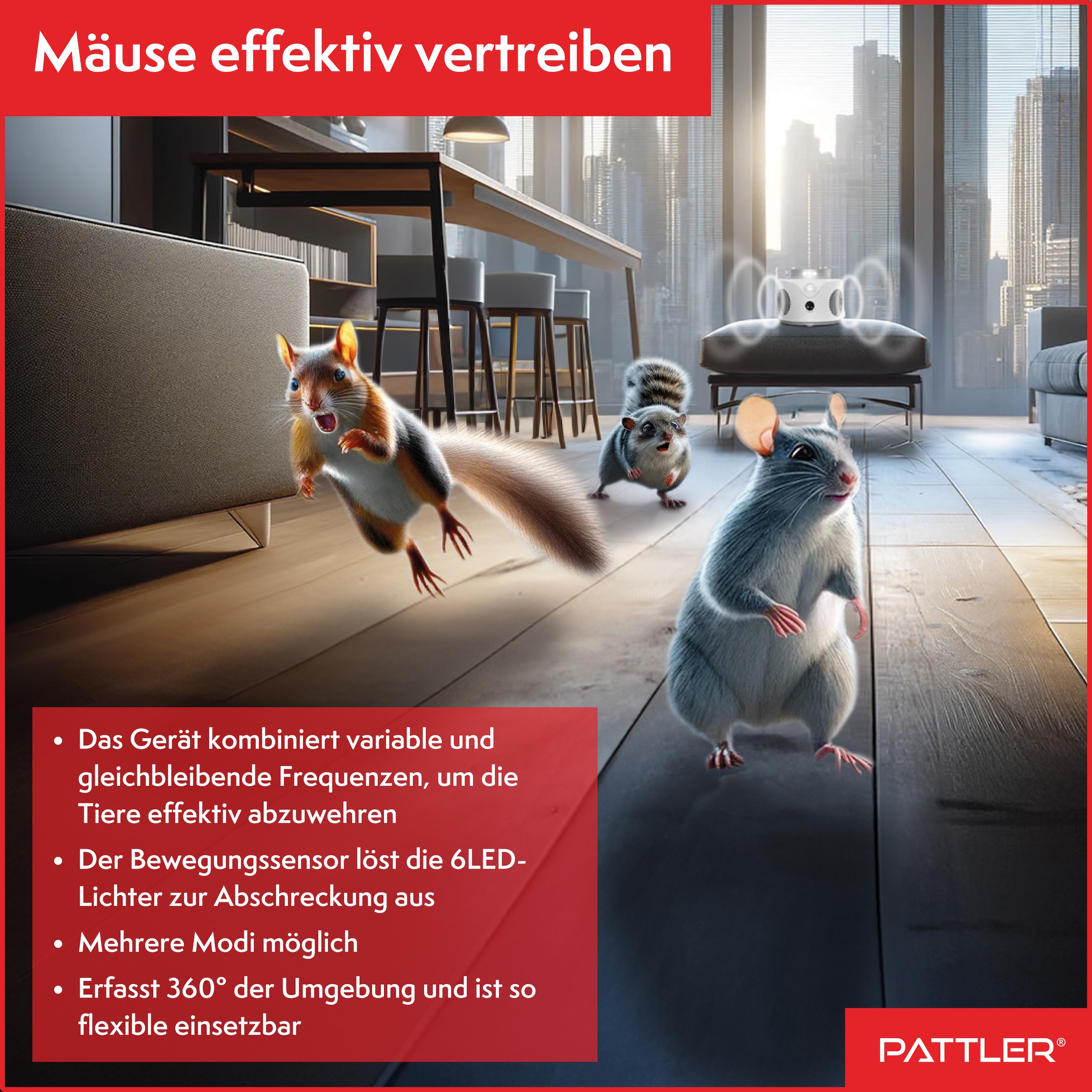 Pattler Ultraschall-Tierabwehr »360° Ultraschall Mäuseabwehr« 2 Geräte