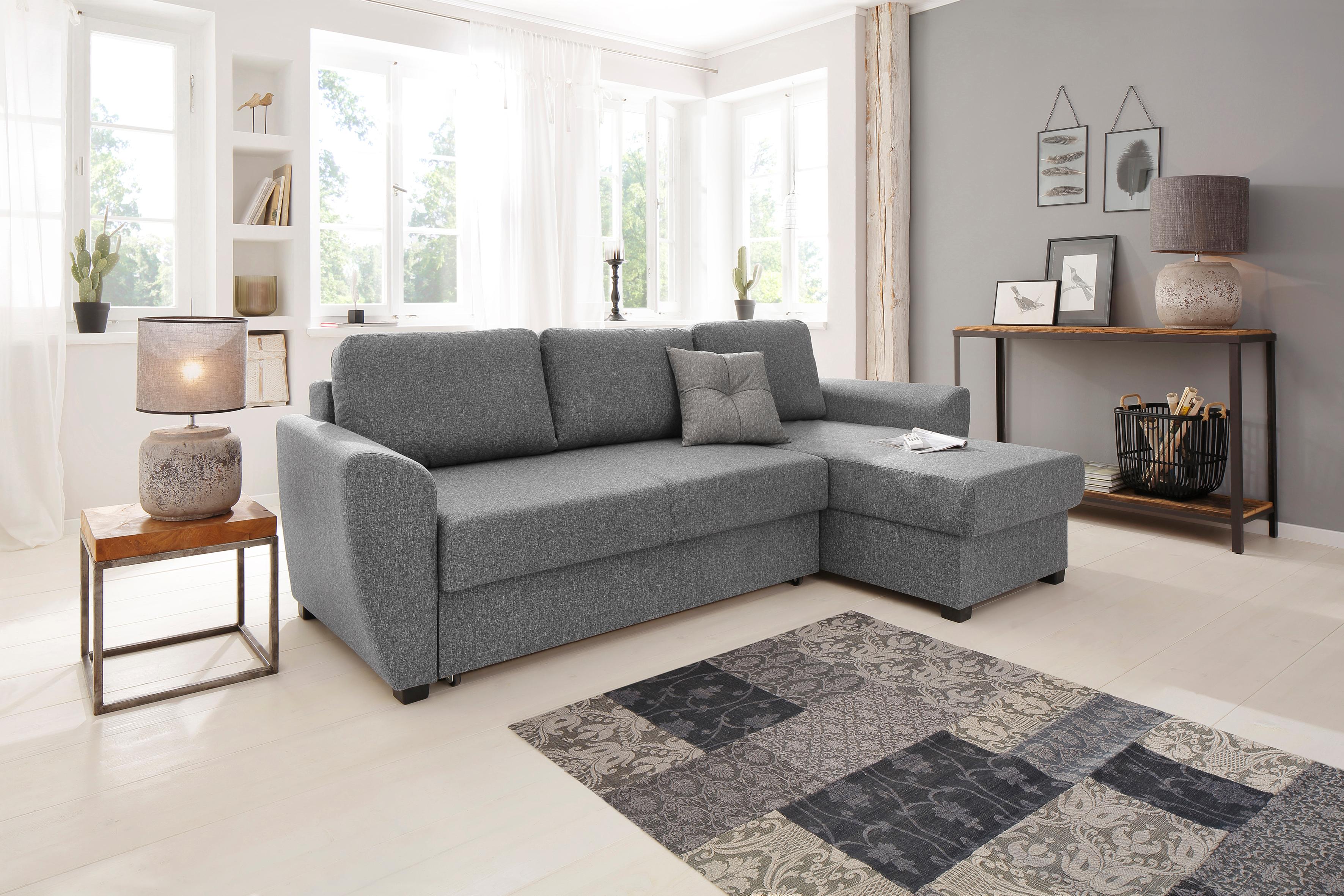 OTTO home Ecksofa "Quin L-Form" mit Schlaffunktion, Bettkasten und Zierkissen, mit Federkern