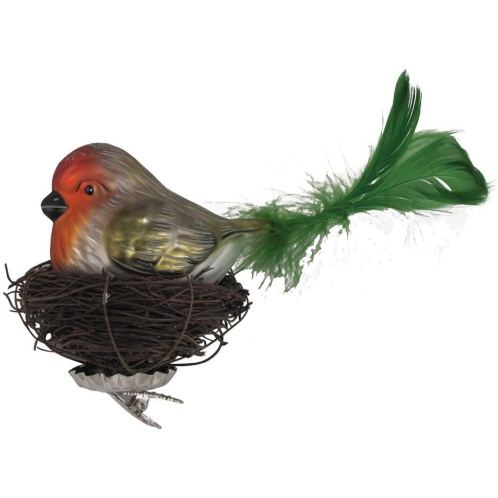 Krebs Glas Lauscha Weihnachtsbaumklammer »Vogel im Nest, Weihnachtsdeko, Christbaumschmuck«, (1 tlg.)