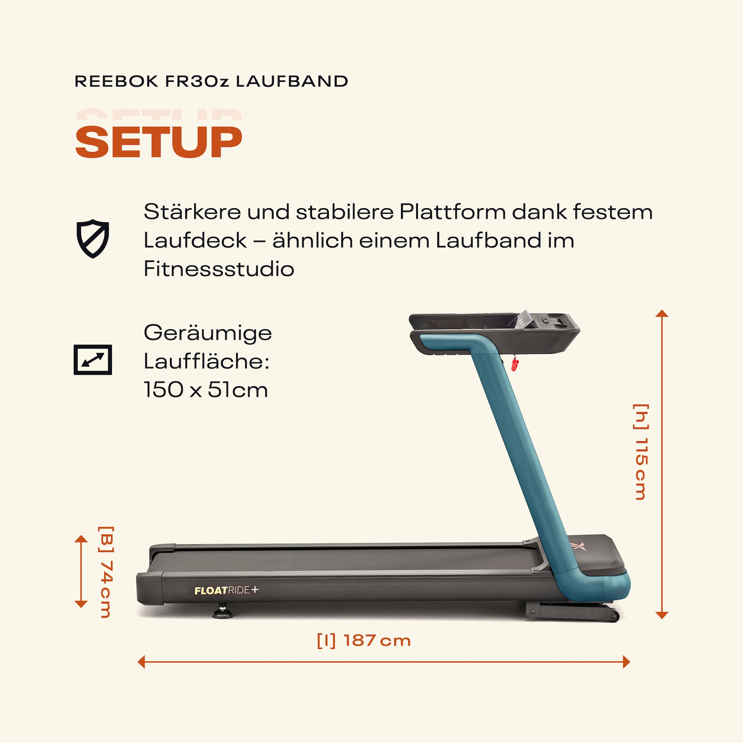 Reebok Laufband »FR30z Floatride«, (mit integriertem Ventilator und Tablet-Halterung), Bluetooth-Schnittstelle