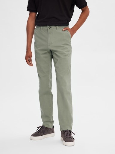 Chinos SELECTED "SLH175-SLIM NEW MILES FLEX PANT NOOS", Herren, Gr. 32, Länge 34, grün (vetiver), Web, Obermaterial: 91% Baumwolle, 6% Polyester, 3% Elasthan, unifarben, slim fit lang, Hosen, Baumwollmischung, slim fit