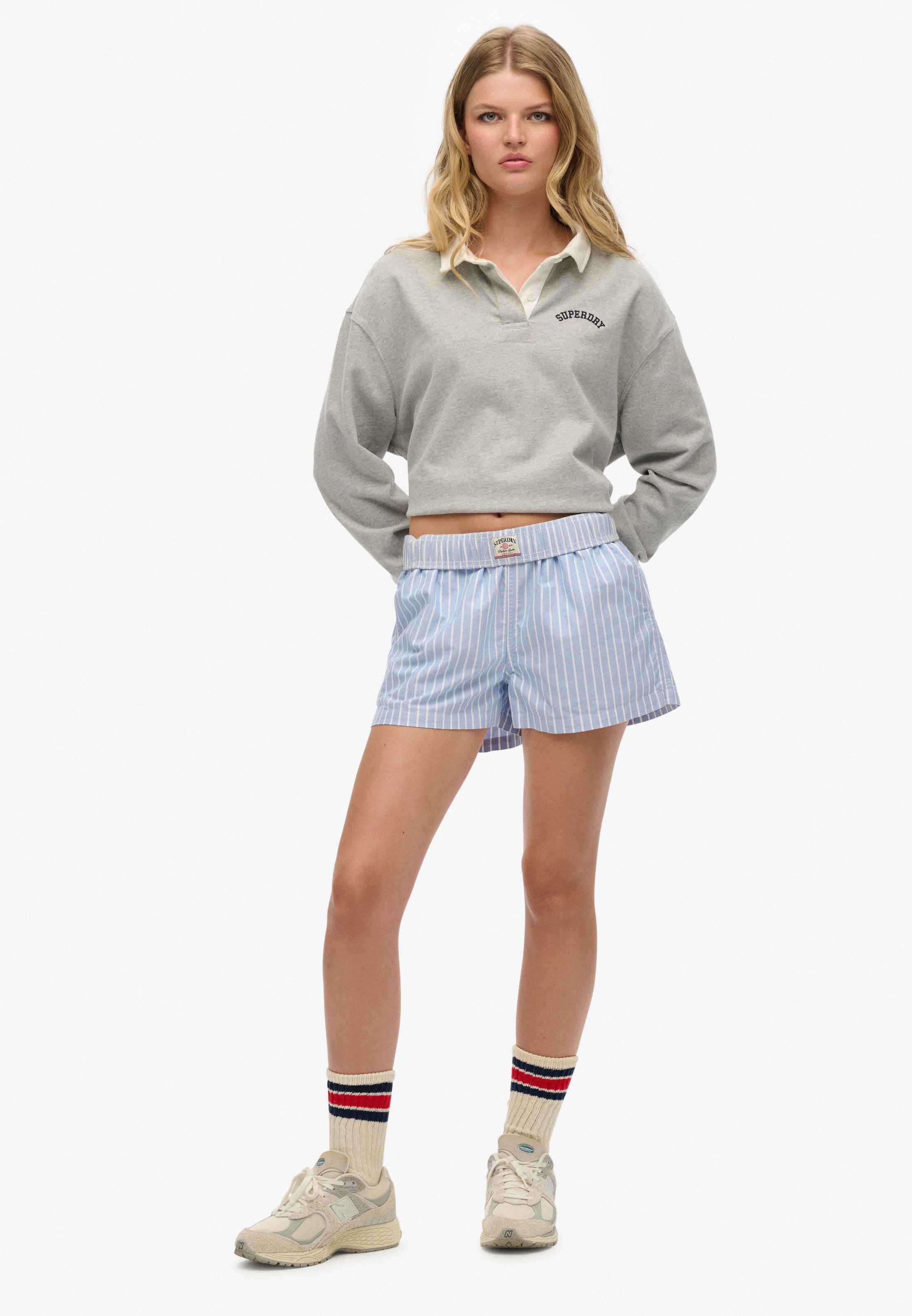 Superdry Stripe Elastic Shorts Blue Stripe Womens 2