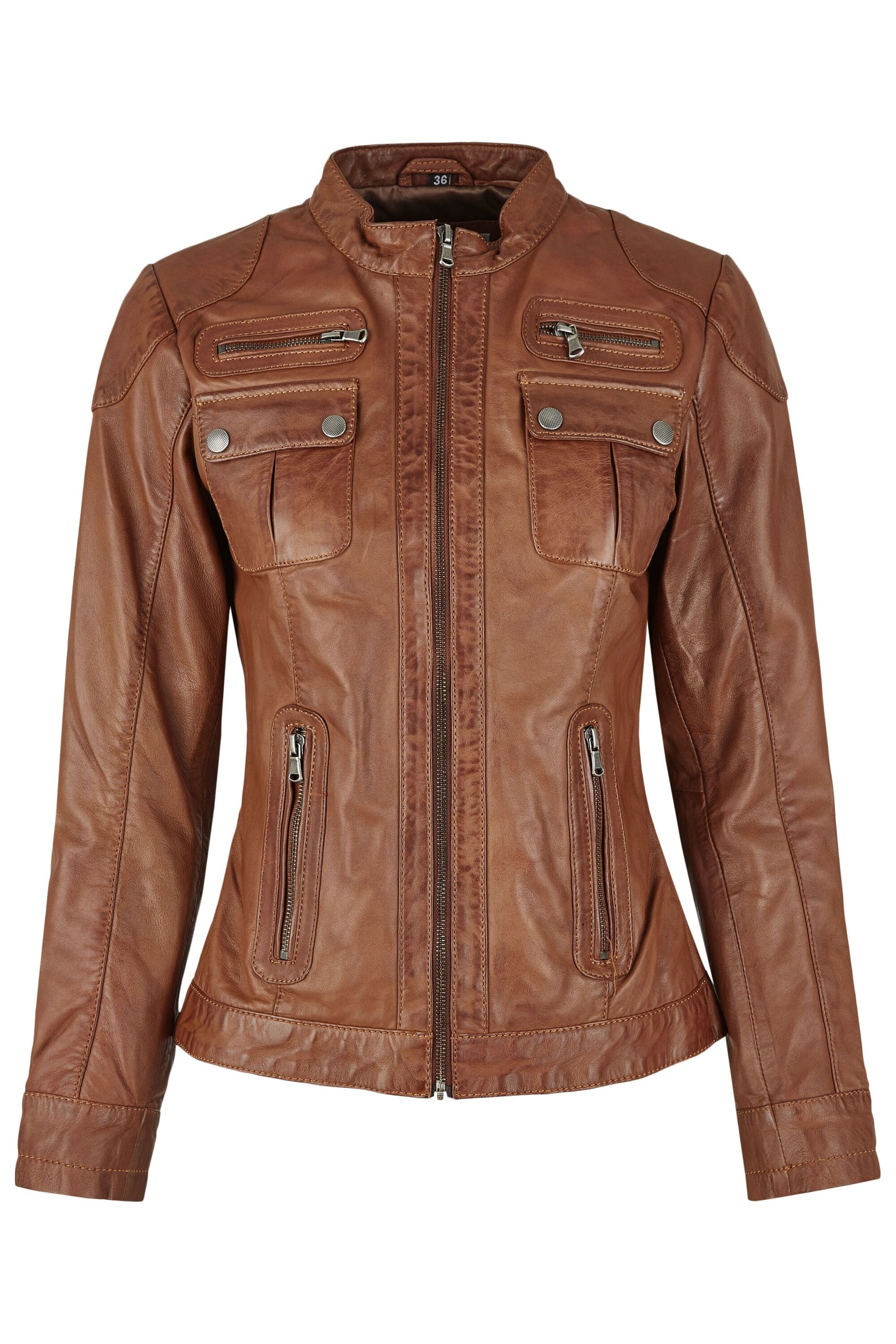 7eleven Lederjacke "SEPERFORMANCE" ohne Kapuze mit Taschen