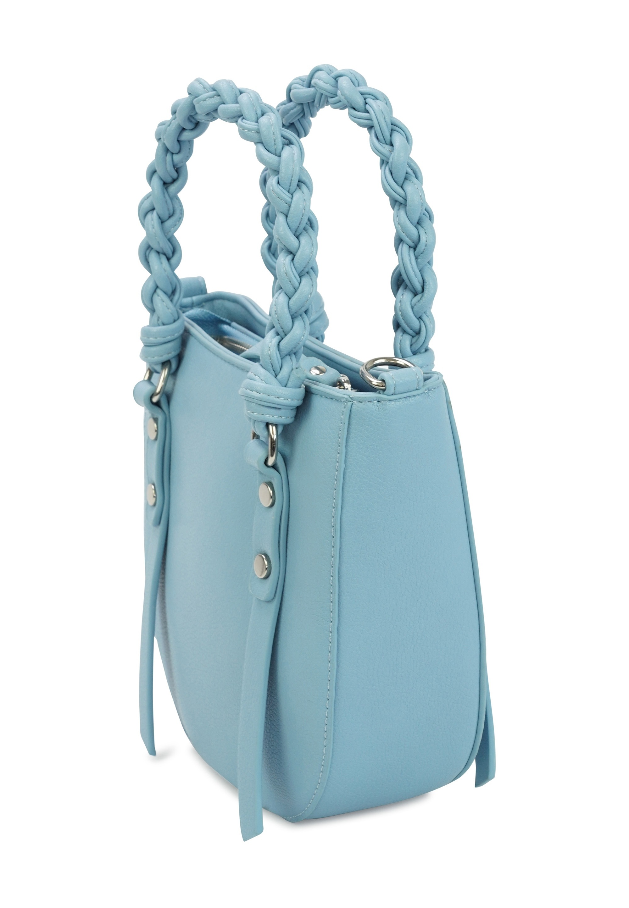 Schultertasche HARPA "HAYA", Damen, Gr. B/H/T: 19cm x 20cm x 19cm, hellblau, Polyurethan (PU), unifarben, Taschen Schultertasche, in abgerundeter Form mit geflochtenem Henkel 2