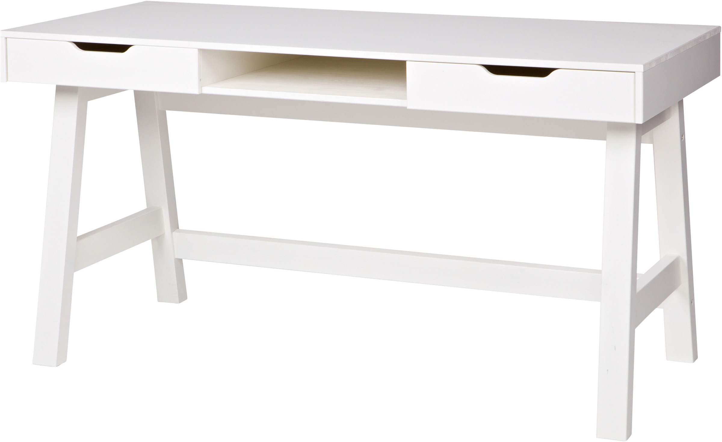 WOOOD Schreibtisch »Nikki aus Kiefernholz lackiert, zwei Schubladen 140x62x75 cm« Schubladen mit Metallführung, offenes Mittelfach, gebürstet Oberfläche