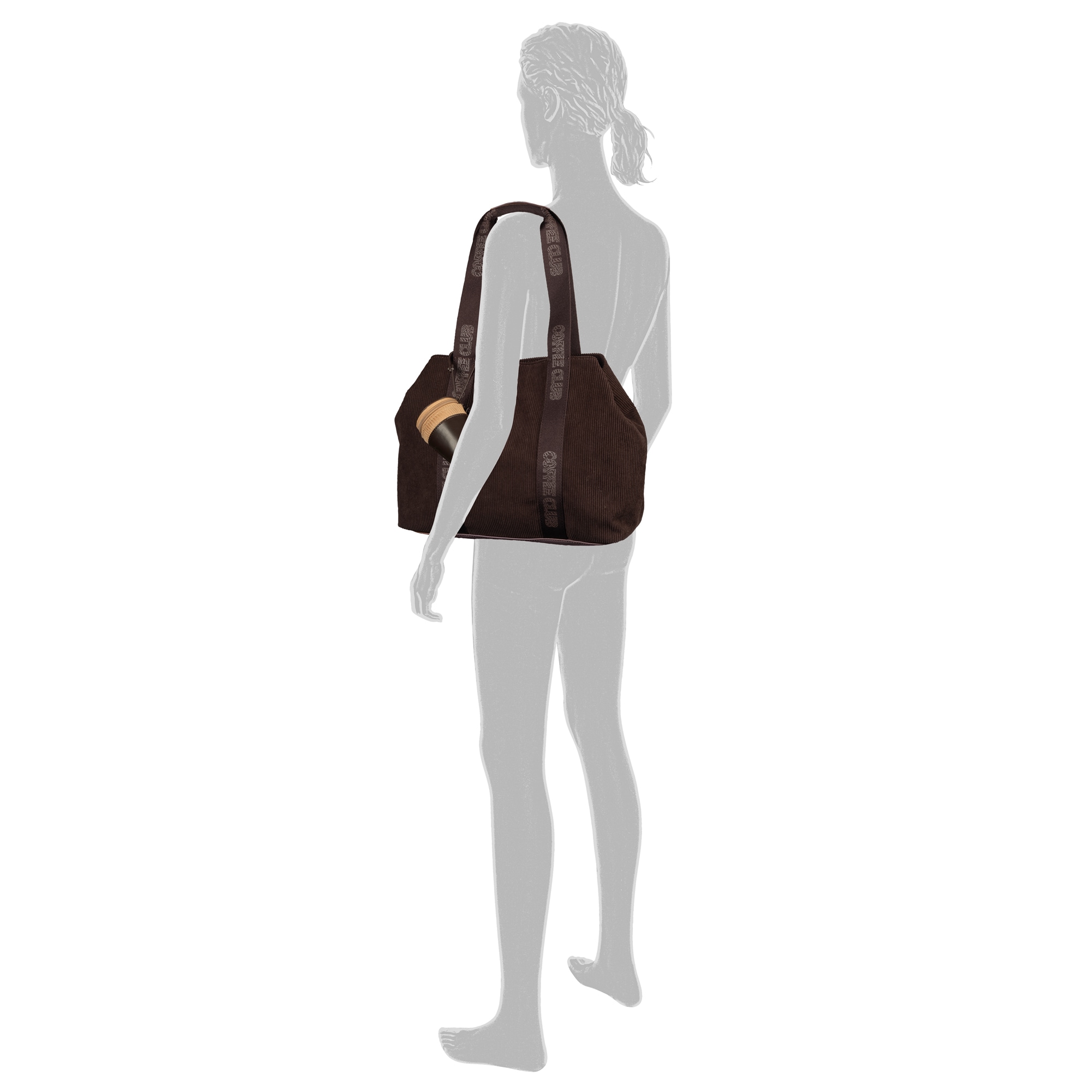 TOM TAILOR Denim Shopper »Cortini« Damen Tasche, Coffee-Print, Mini-Bag-Anhänger für trendige Akzente