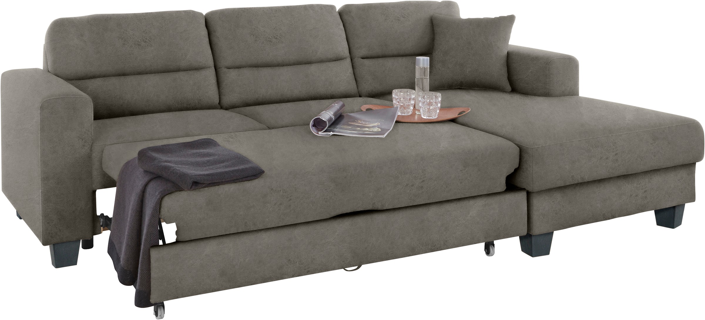 TRENDMANUFAKTUR Ecksofa »Chamber, zeitlos und modern, bequem mit hohem Sitzkomfort, L-Form«, inklusive einer Kopfstütze, wahlweise mit Schlaffunktion