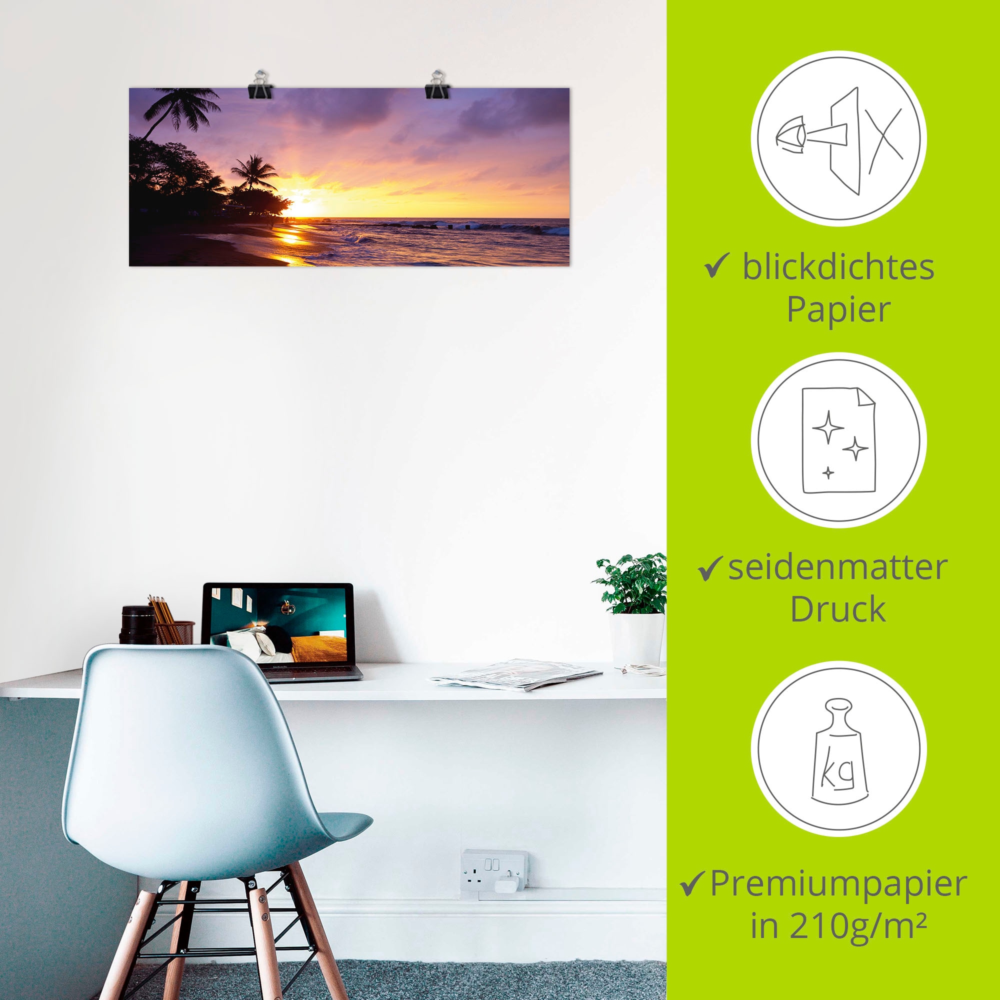 Artland Wandbild »Tropischer Strand«, Sonnenaufgang & -untergang, (1 St.), als Alubild, Outdoorbild, Leinwandbild, Poster, Wandaufkleber