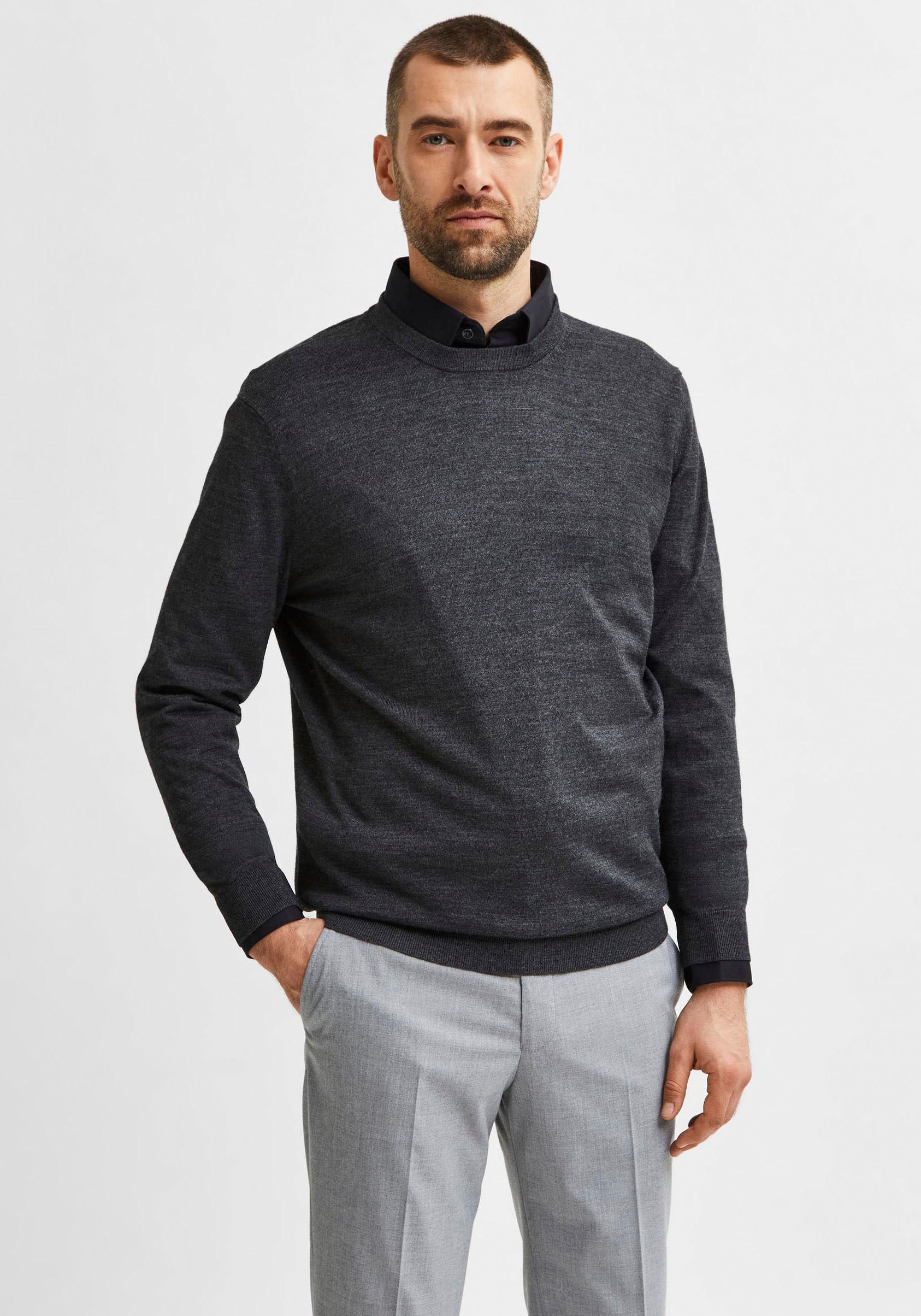 SELECTED HOMME Rundhalspullover »OWN MERINO COOLMAX KNIT«