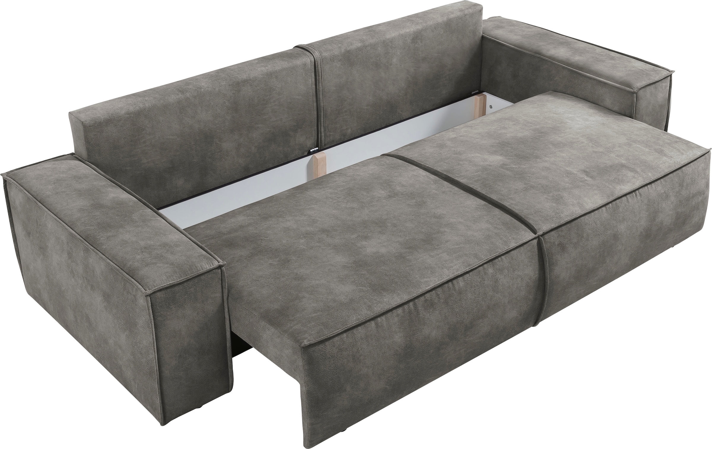 Home affaire 3-Sitzer »SHERWOOD Schlafsofa (257cm) Cord, Samtvelours, Vintage-Lederoptik«, Schlaffunktion mit Bettkasten (ca. 136/200cm)